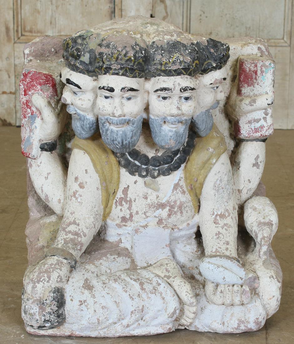 Carved Stone Brahma Temple Stele: Carved Stone Brahma Temple Stele. Size: 19" H x 16" W x 9" D