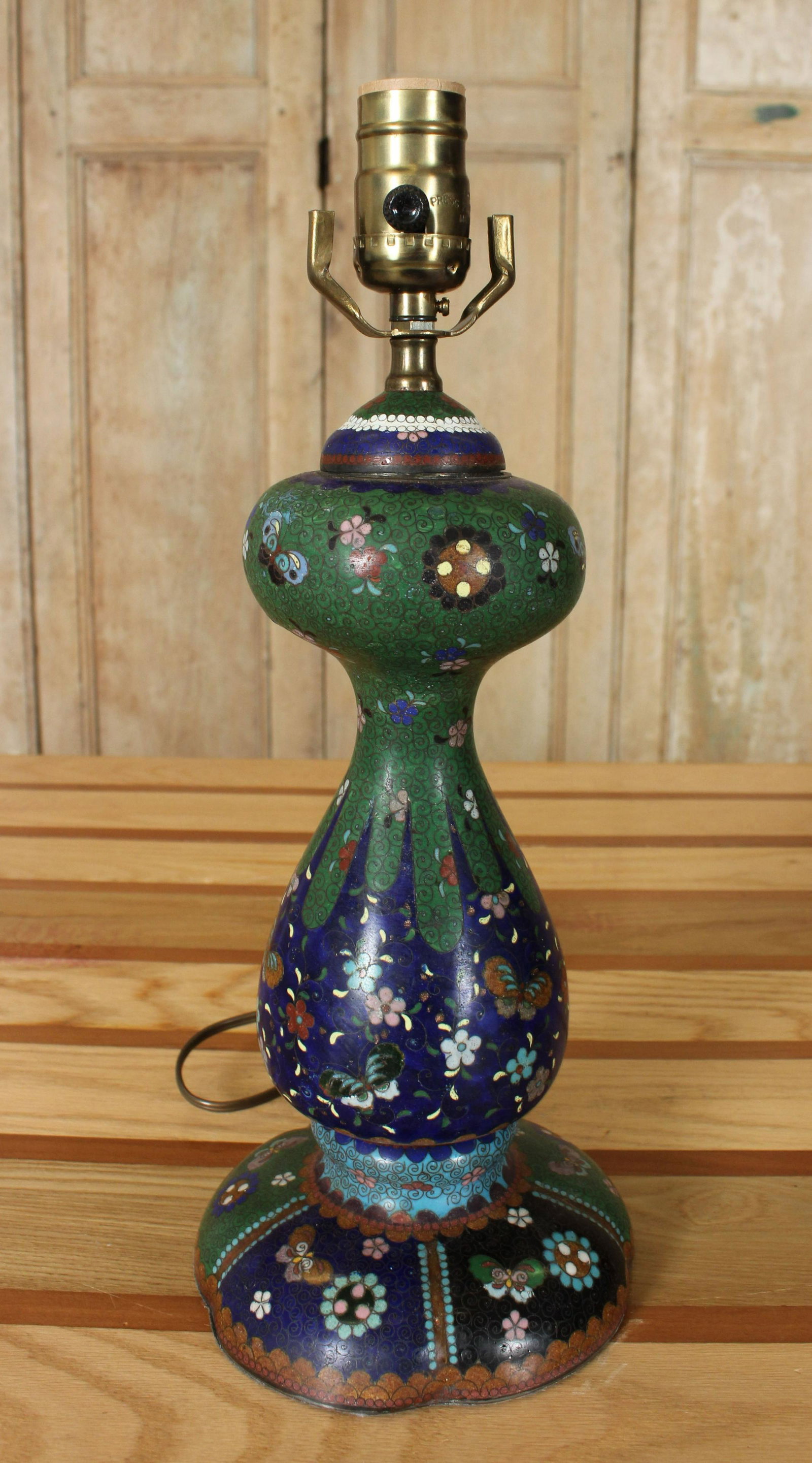 Vintage Gourd Form Cloisonne Lamp: Vintage Gourd Form Cloisonne Lamp. Size: 15.5" H x 6.25" Diameter