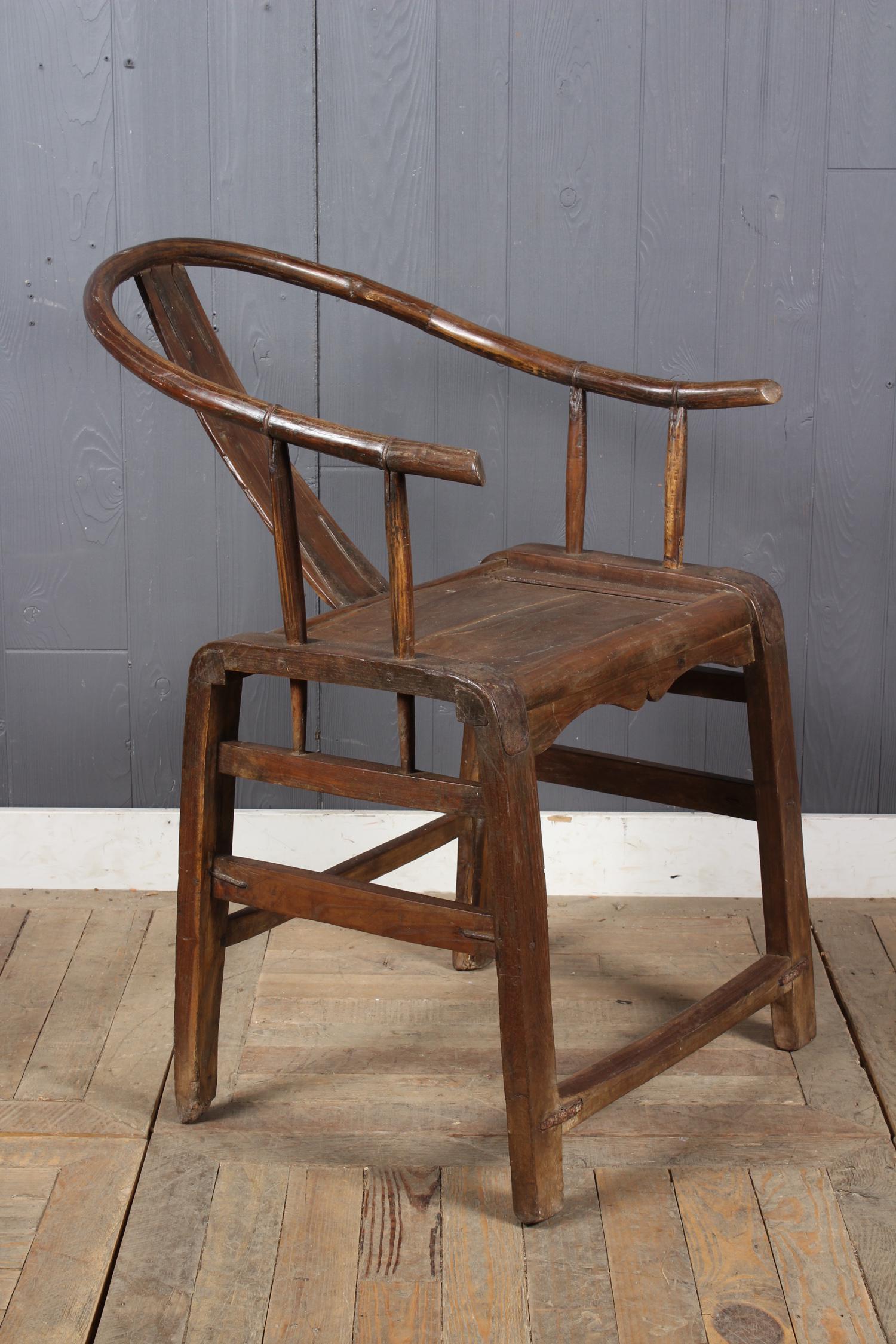 Chinese Ming Style Bentwood Horseshoe Chair: Chinese Ming Style Bentwood Horseshoe Chair. Size: 34.5" H x 24" W x 26" D