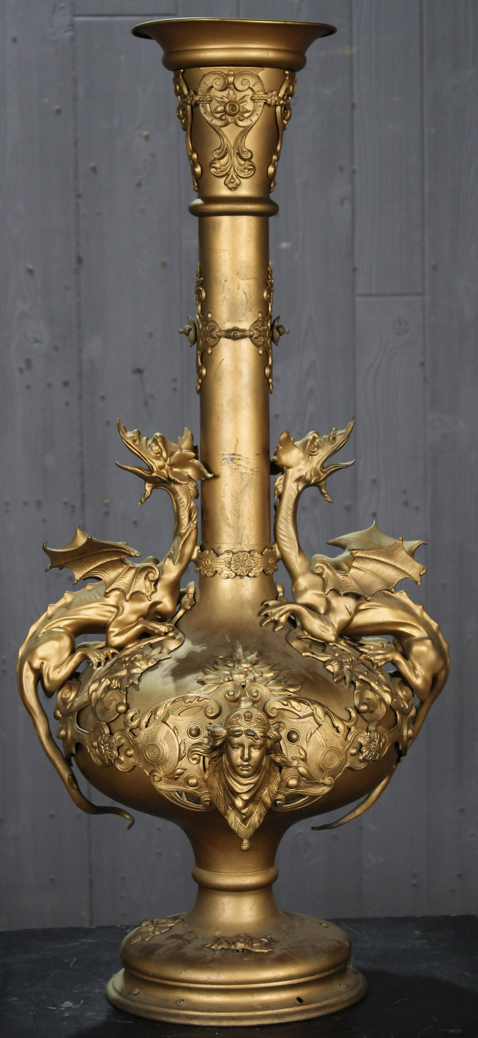 Fantasy Theme Newel Post Lamp Body: Fantasy Theme Newel Post Lamp Body. Spelter. Size: 34" x 16" x 16"