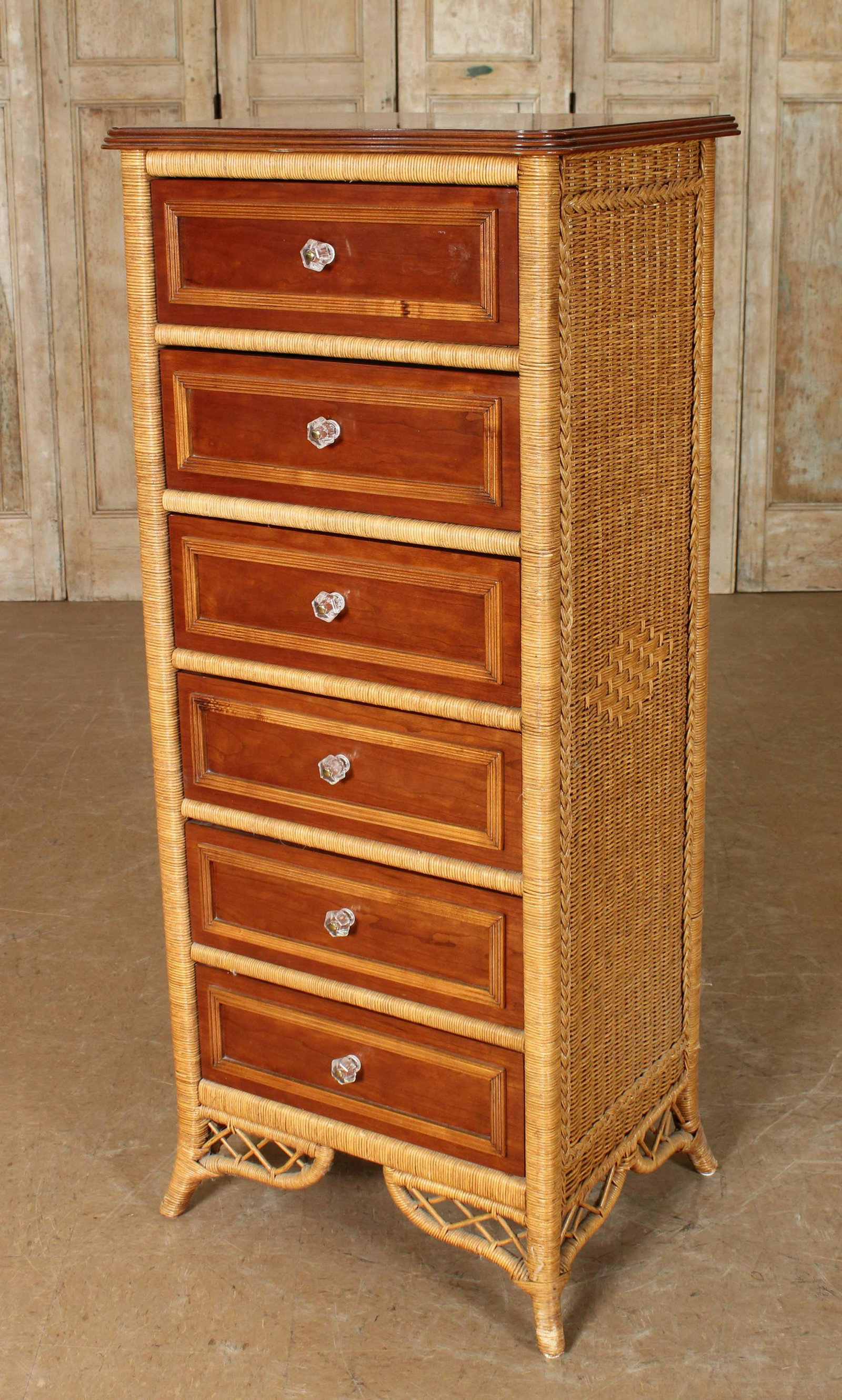 Henry Link for Lexington Wicker Lingerie Chest: Lexington Wicker Lingerie Chest, six drawers, labeled in drawer, marked 435-310 Lingerie Chest. Size: 56.5" H x 24.5" W x 19.25" D