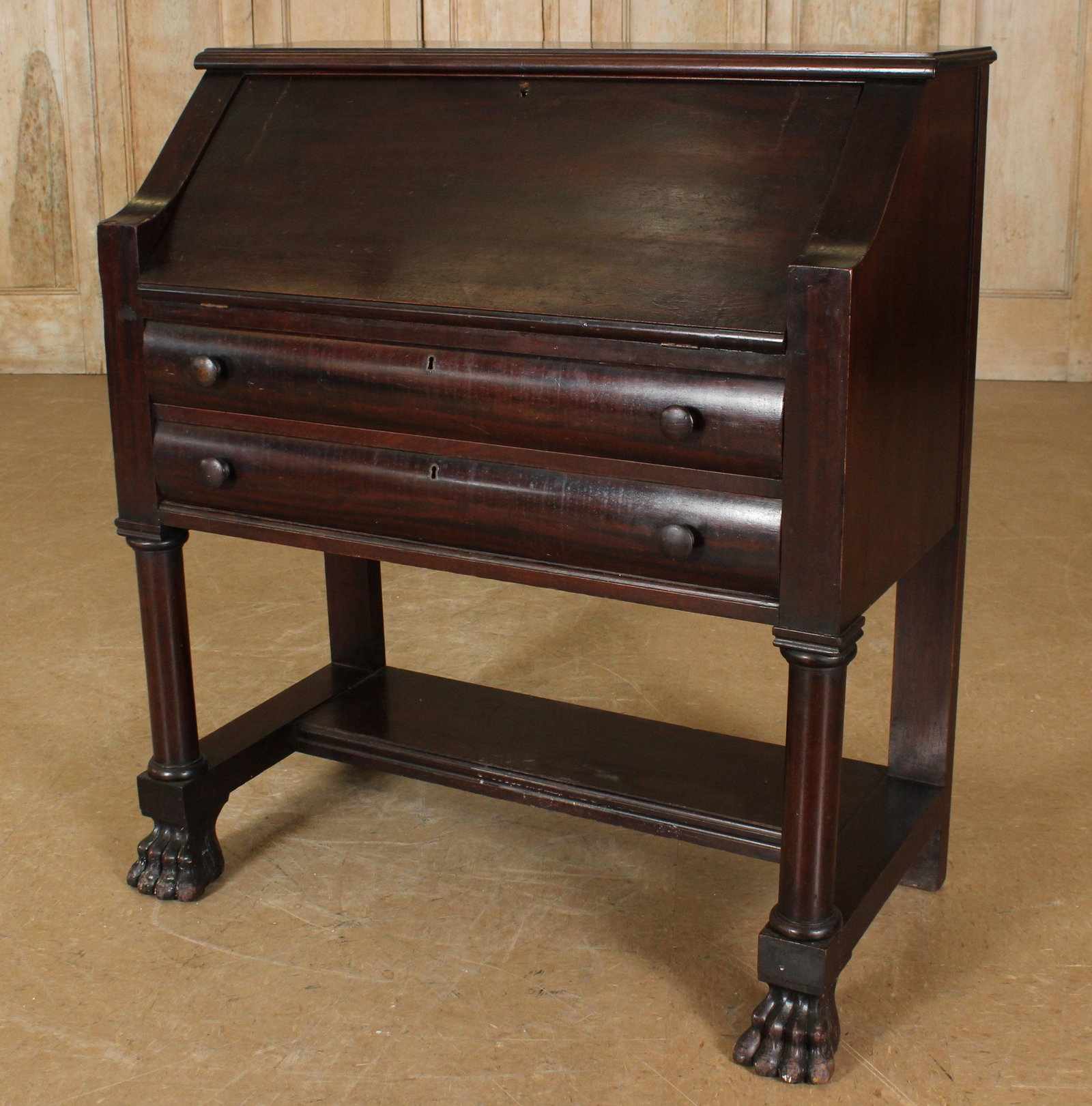 American Empire Style Secretary Desk: American Empire Style Secretary Desk. Fitted interior. Size: 41" H x 37.5" W x 20" D