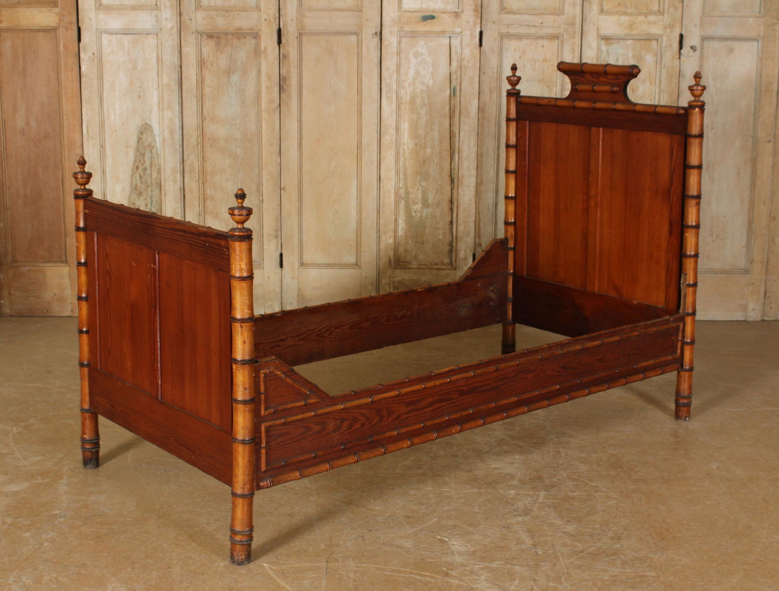 Antique Faux Bamboo Bed: Antique Faux Bamboo Bed. Size: 50.25" H x 79" W x 38" D