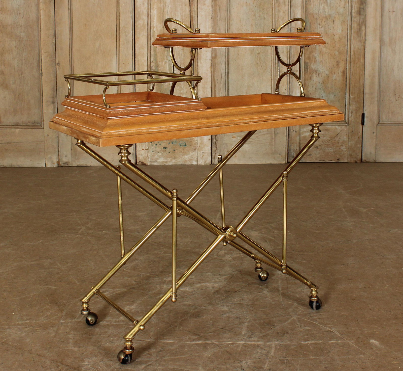 Continental Bar Cart: Continental Bar Cart. Wood and brass. Size: 36" H x 31.25" W x 14.75" D