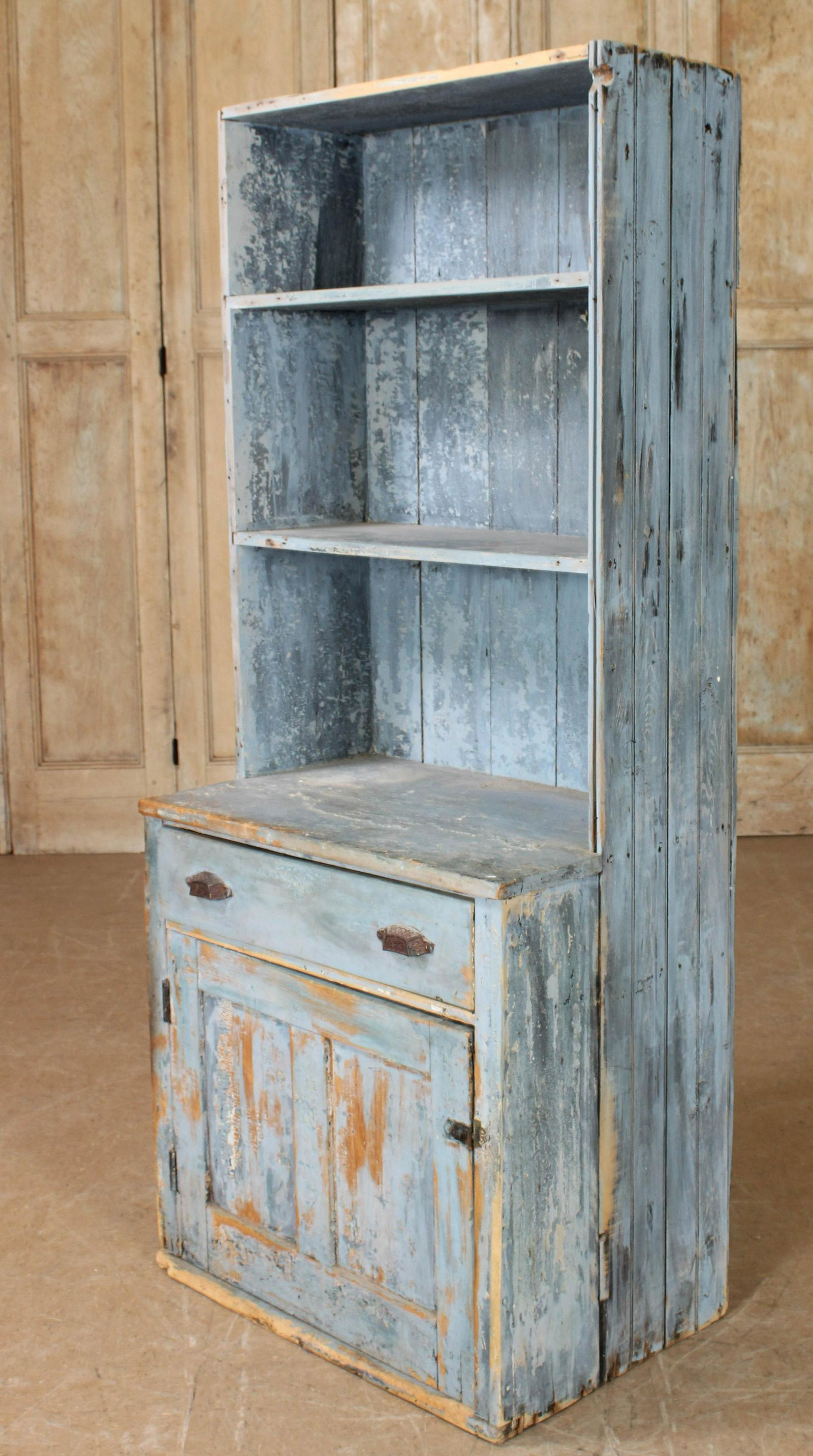 Rustic Painted Decorated Pine Hutch Cupboard: Rustic Painted Decorated Pine Hutch Cupboard. Size: 68.25" H x 29.5" W x 19.5" D