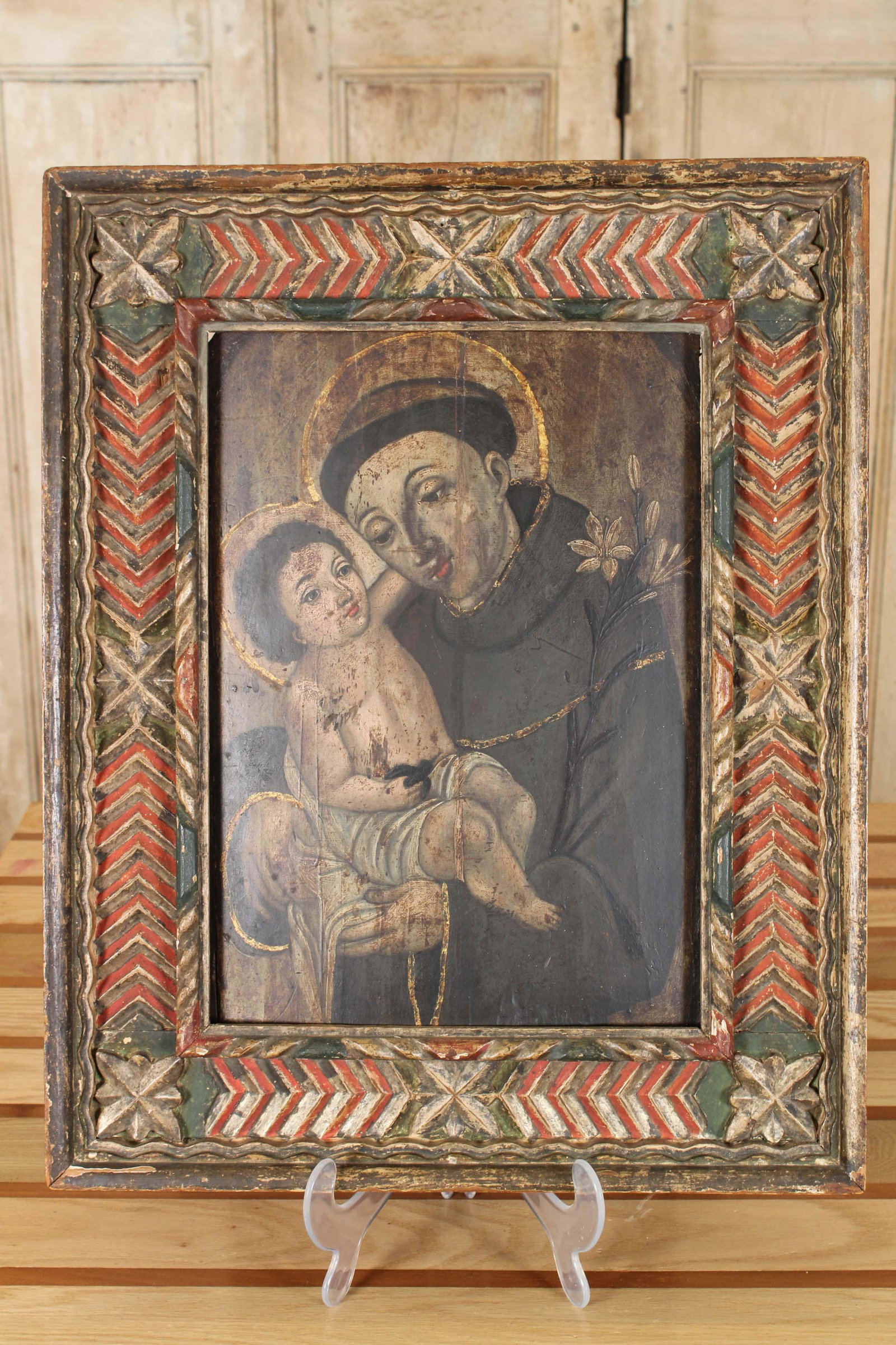 Framed St. Anthony of Padua & Baby Jesus: Framed Icon Saint Anthony of Padua & Baby Jesus. Frame: 23.5" H x 18.75" W x 1.75" D Sight: 16" H x 11.25" W