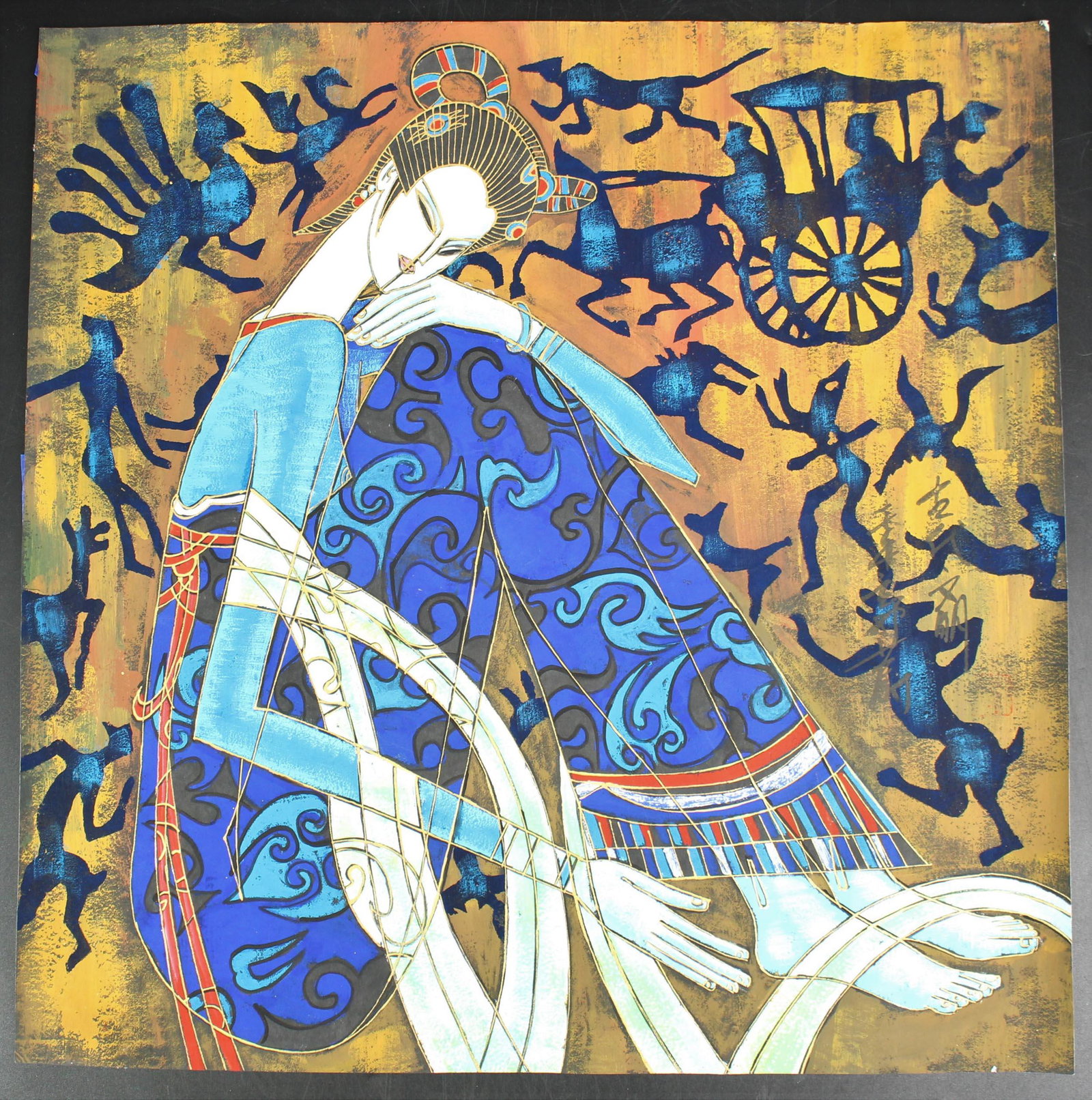 Shao Kuang Ting Ancient Worlds Gouache: Shaoguang Ting (Chinese, b. 1939) Yunnan School. Shao Kuang Ting Ancient Worlds Gouache on paper. Size: 19.5" x 19.5"