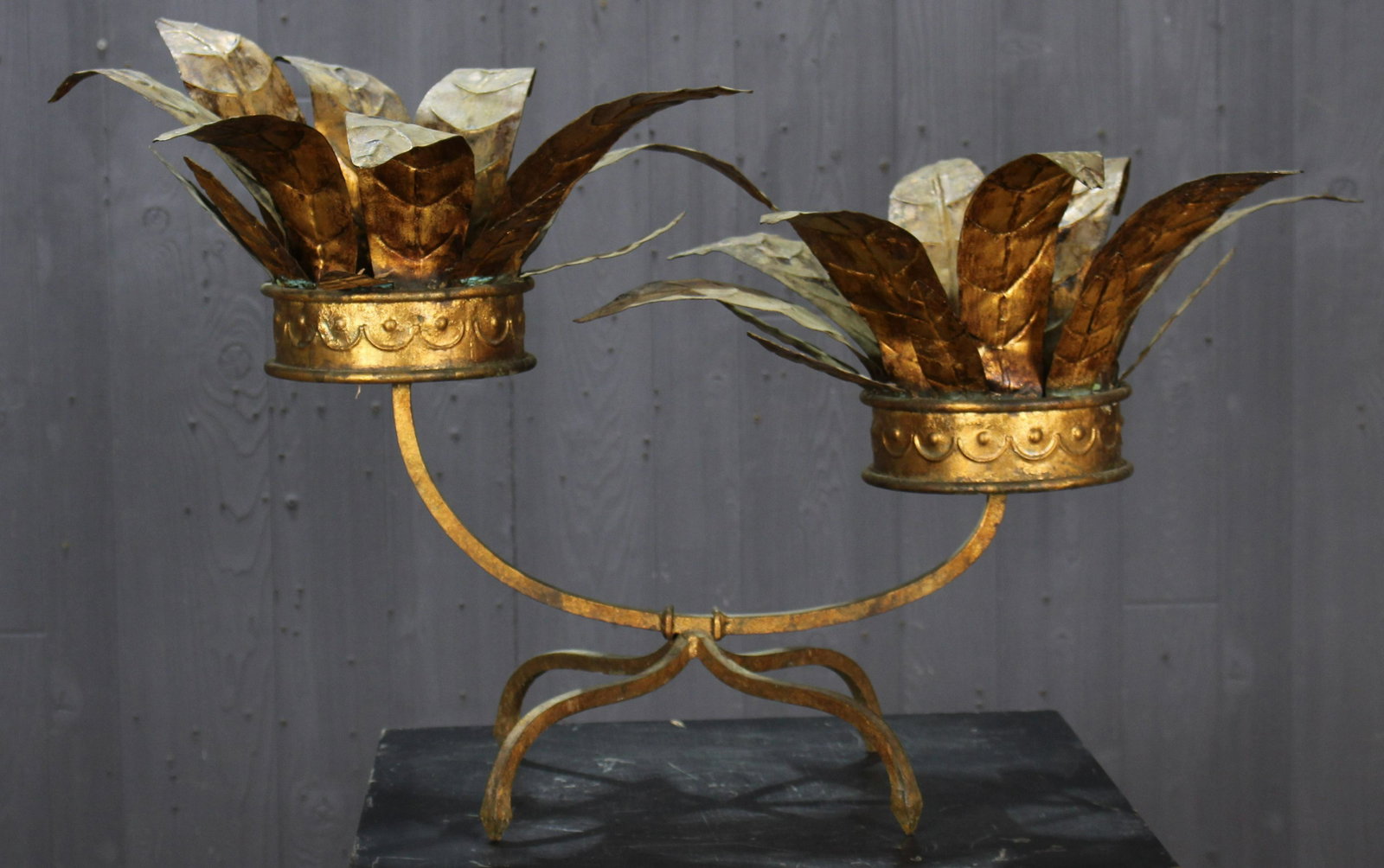 Floriform Tole and Wrought Iron Plant Stand: Floriform Tole and Wrought Iron Plant Stand. Size: 23" x 36" x 18"