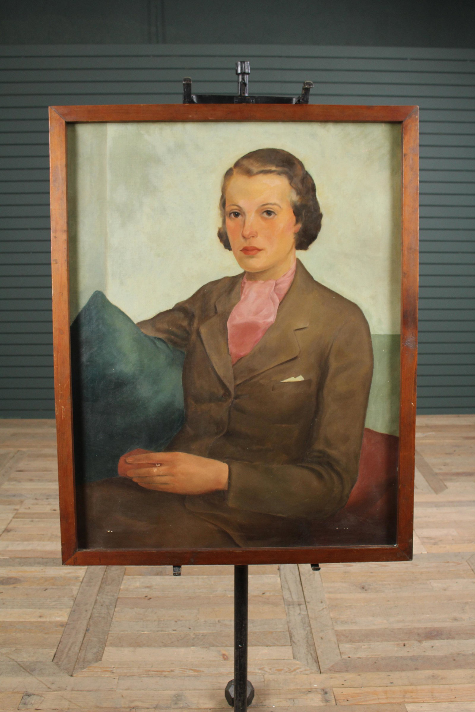 20th C Portrait of Eleanor by David E McMillan: 20th C Portrait of Eleanor by David E McMillan. OOC Size: 36.75" x 28.75" frame, 34" x 26.25" sight