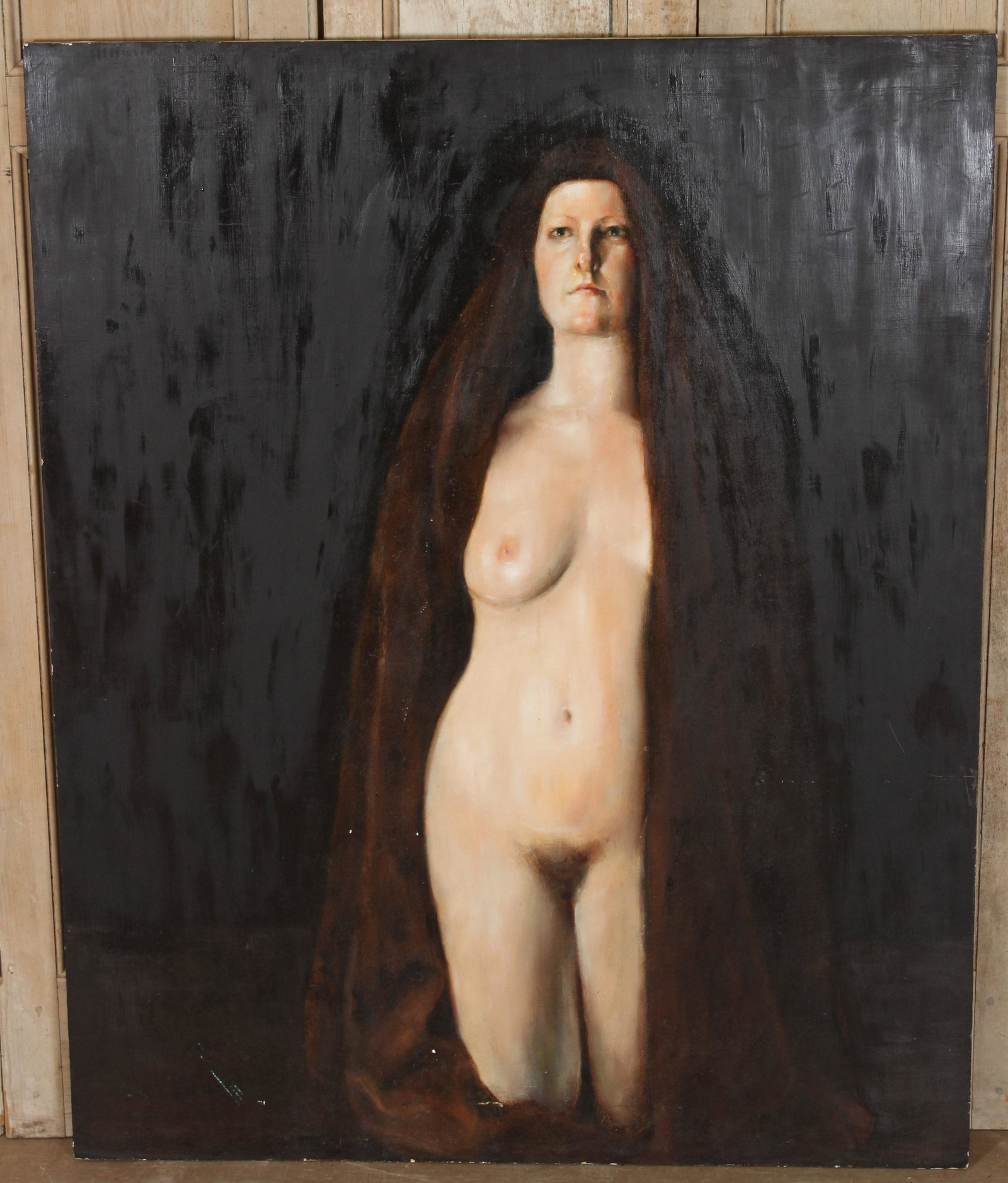 Andrea Devetak Photo-Realistic Nude Portrait: Andrea Devetak Photo-Realistic Nude Portrait Painting, (English/American, B. 1981) signed on verso. Size: 62.5" H x 48" W