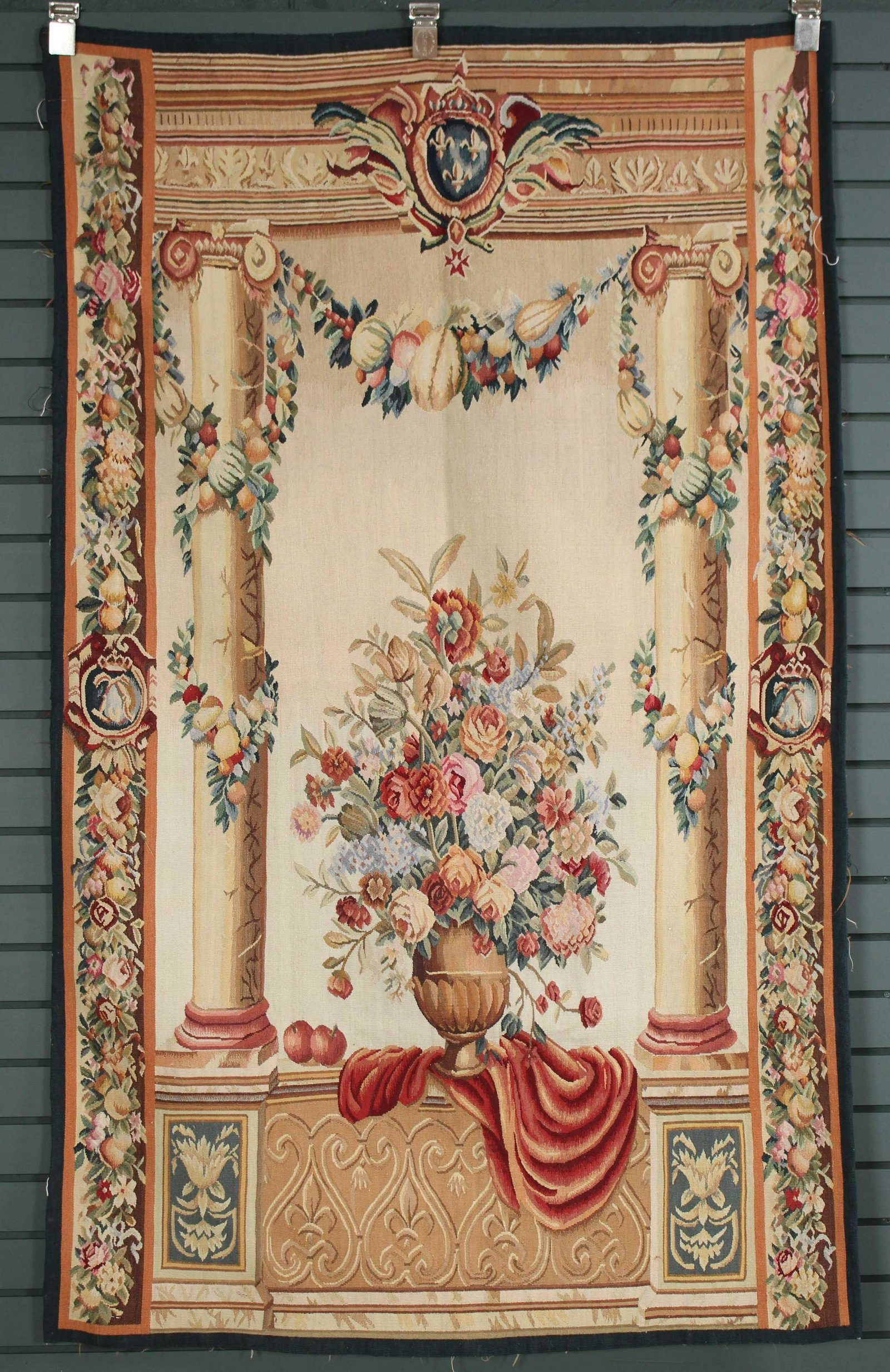 Aubusson Tapestry Panel: Aubusson Tapestry Panel. Bouquet motif. Size: 41" x 68"