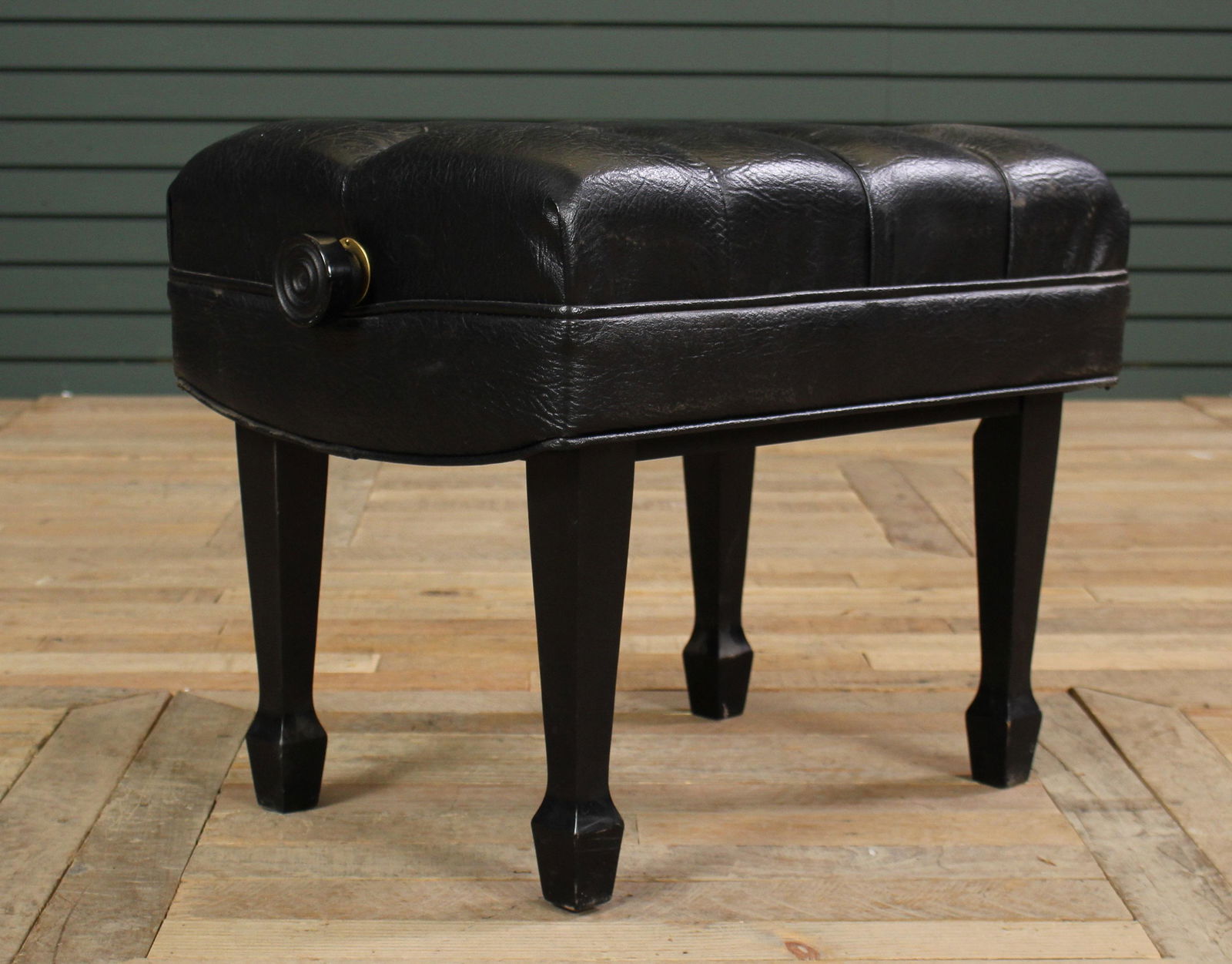 Jansen & Sons Mechanical Concert Piano Stool: Jansen & Sons Mechanical Piano Stool having tufted seat and tapered legs. Size: 18.5" H x 22" W x 15" D.