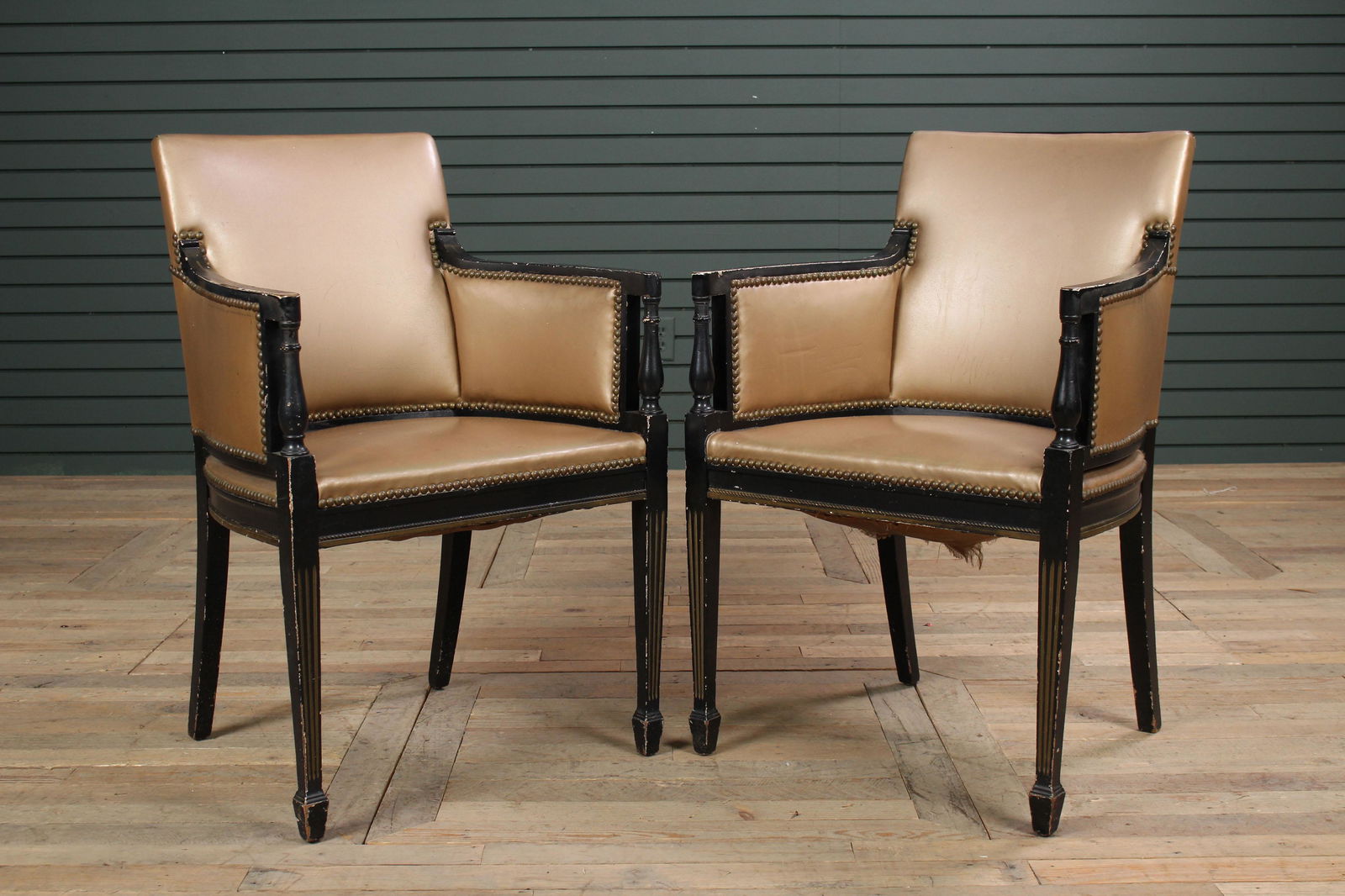 Pair Empire Style Fauteuils: Pair Empire Style Fauteuils. Size: 34.5"H x 22"W x 21.5"D