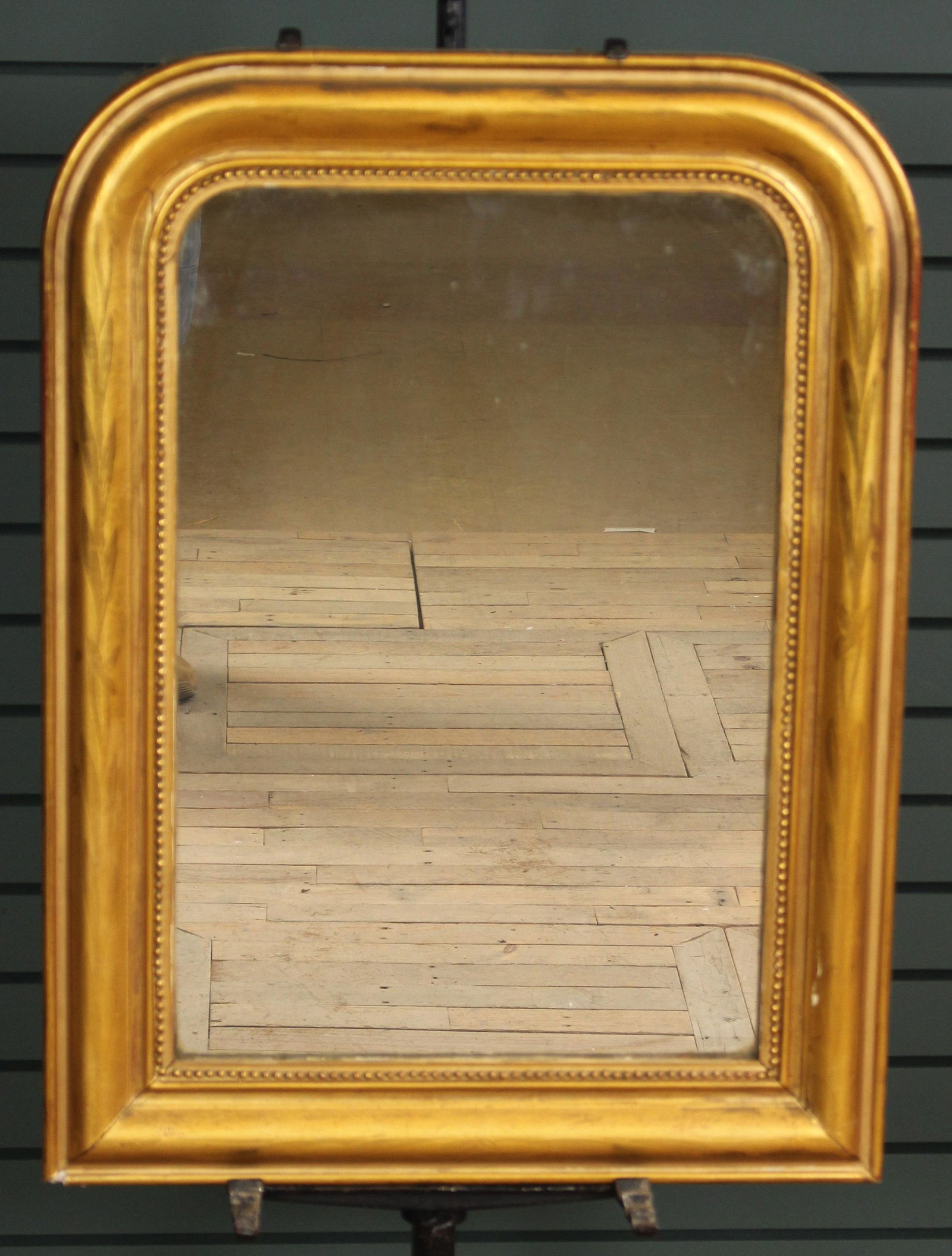 French Louis Phillips 19th C. Giltwood Mirror: French Louis Phillips 19th C. Gilt Wood Mirror, having beaded decoration. Size: 33" H x 25" W.