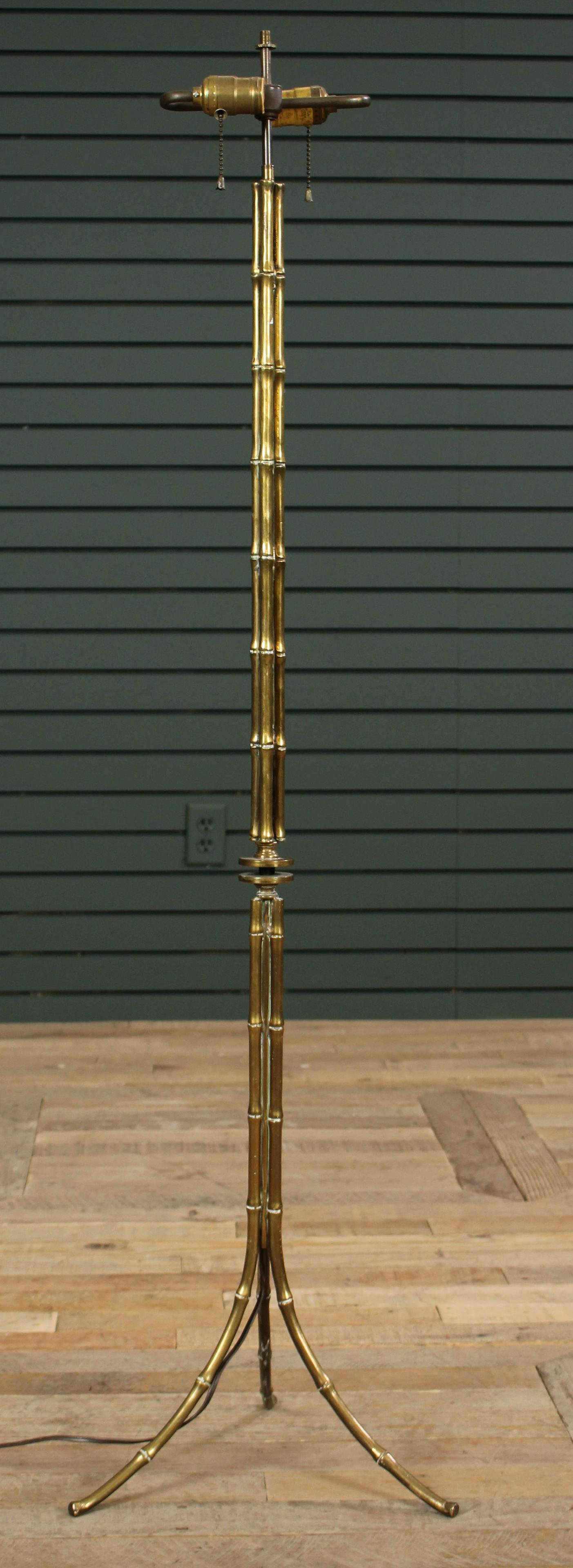 Bronze Bagues Style Faux Bamboo Floor Lamp: Bronze Maison Bagues Style Faux Bamboo Standing Floor Lamp with tripod lamp. Size: 52" H