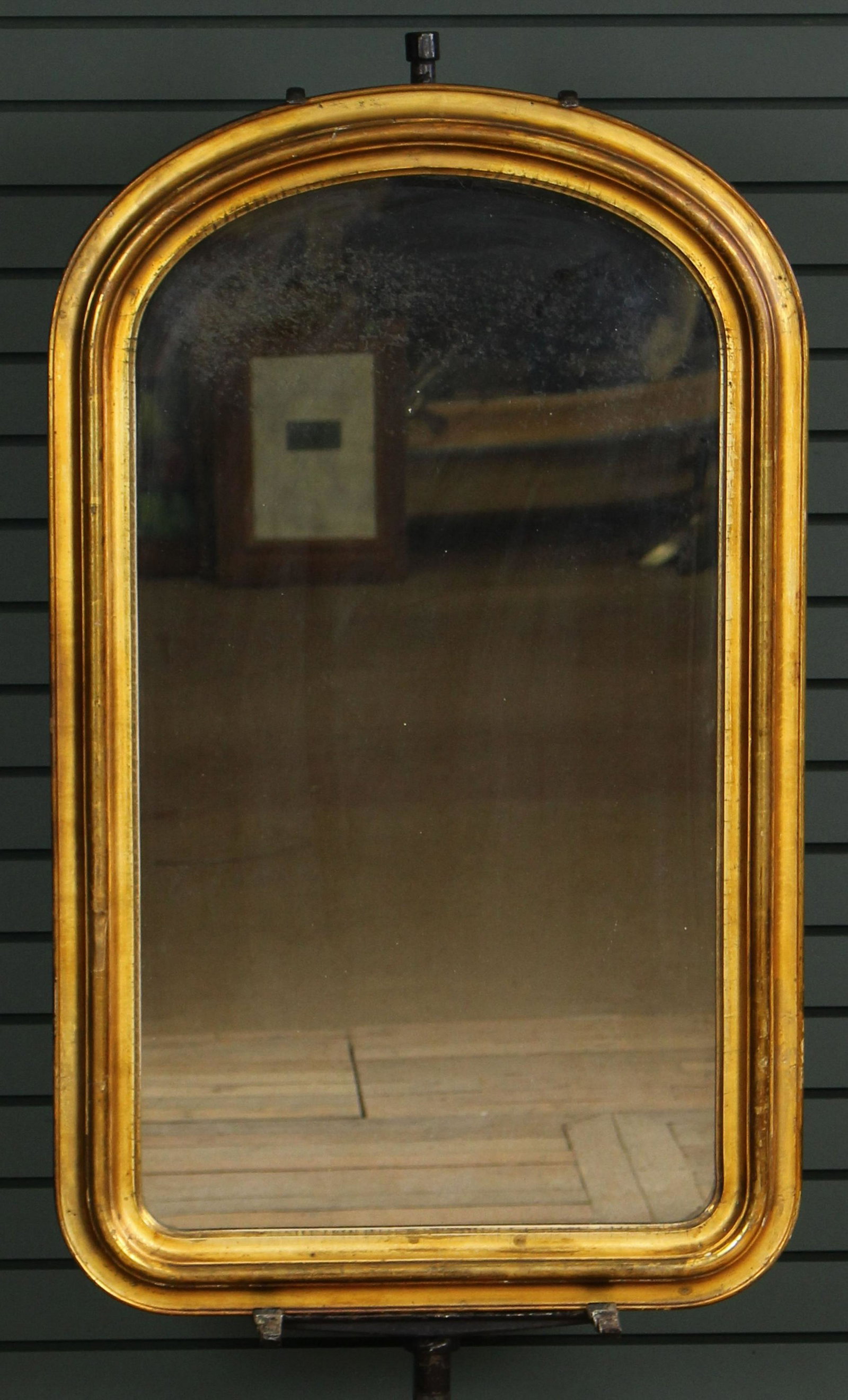 19th C. Gilt Decorated Mirror in the French Taste: 19th C. Gilt Decorated Mirror in the French Taste having molded edge on early mirror panel. Size: 42" H x 26" W.