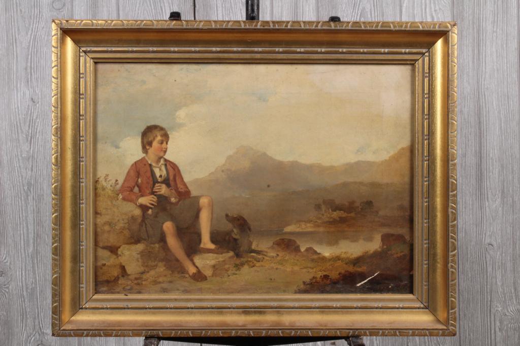 Robert Roland McIan (attr.) Highland Boy: Robert Roland McIan (attr.) Highland Boy. Oil on canvas. Size: Frame: 18" H x 23" W x 2" D, Sight: 13" H x 18" W.