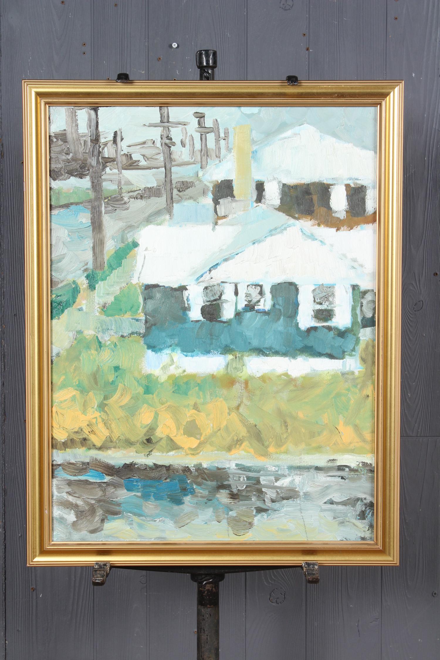 Unknown Artist. Cottage Lane Painting: Unknown Artist. Cottage Lane Painting, oil on canvas. Size: Framed: 26.5" H x 20.5" W x 2" D; Sight: 23.5" H x 17.5" W