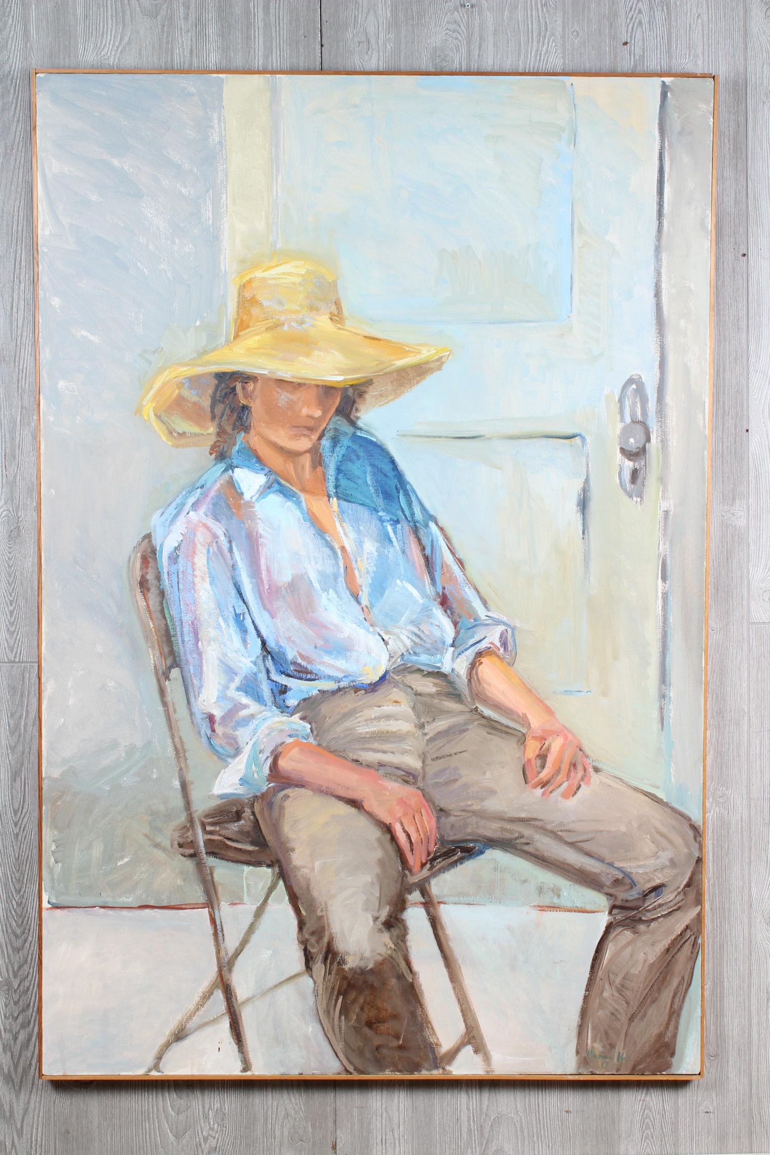 Painting Signed Madonna Hall 1973: Painting Signed Madonna Hall 1973. OOC Size: Framed: 66.5" H x44.5" W x 1.5" D; Sight: 66" H x 44" W