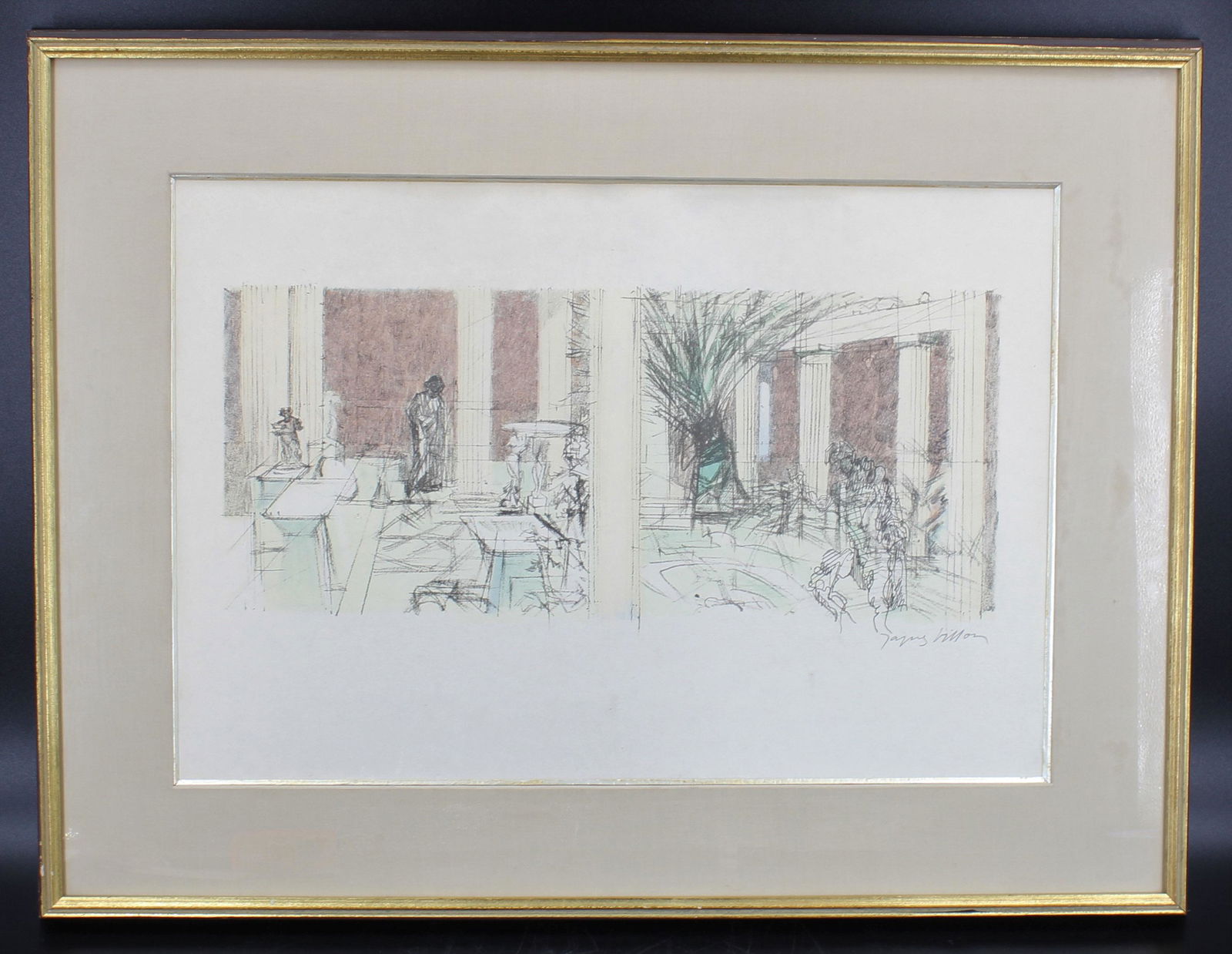 Jacques Villon Interior Set Design Scene: Jacques Villon Interior Scene. Size: frame 22.5" x 29.5" sight 15" x 21.5"
