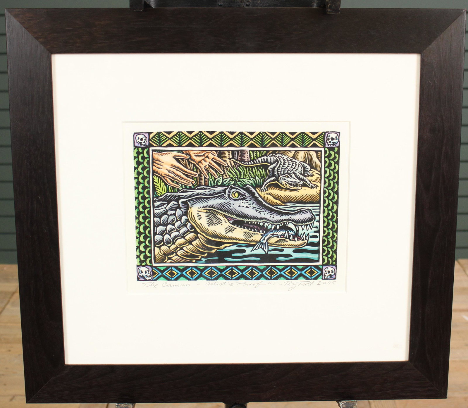 Ray Troll Framed Artist's Proof - The Caiman: Framed Artist's Proof The Caiman, signed and titled in pencil The Caiman, Artist's Proof #1, Ray Troll 2005. Size: Frame: 19.75"H x 21.75"W Sight:10.75"H x 8.5"W