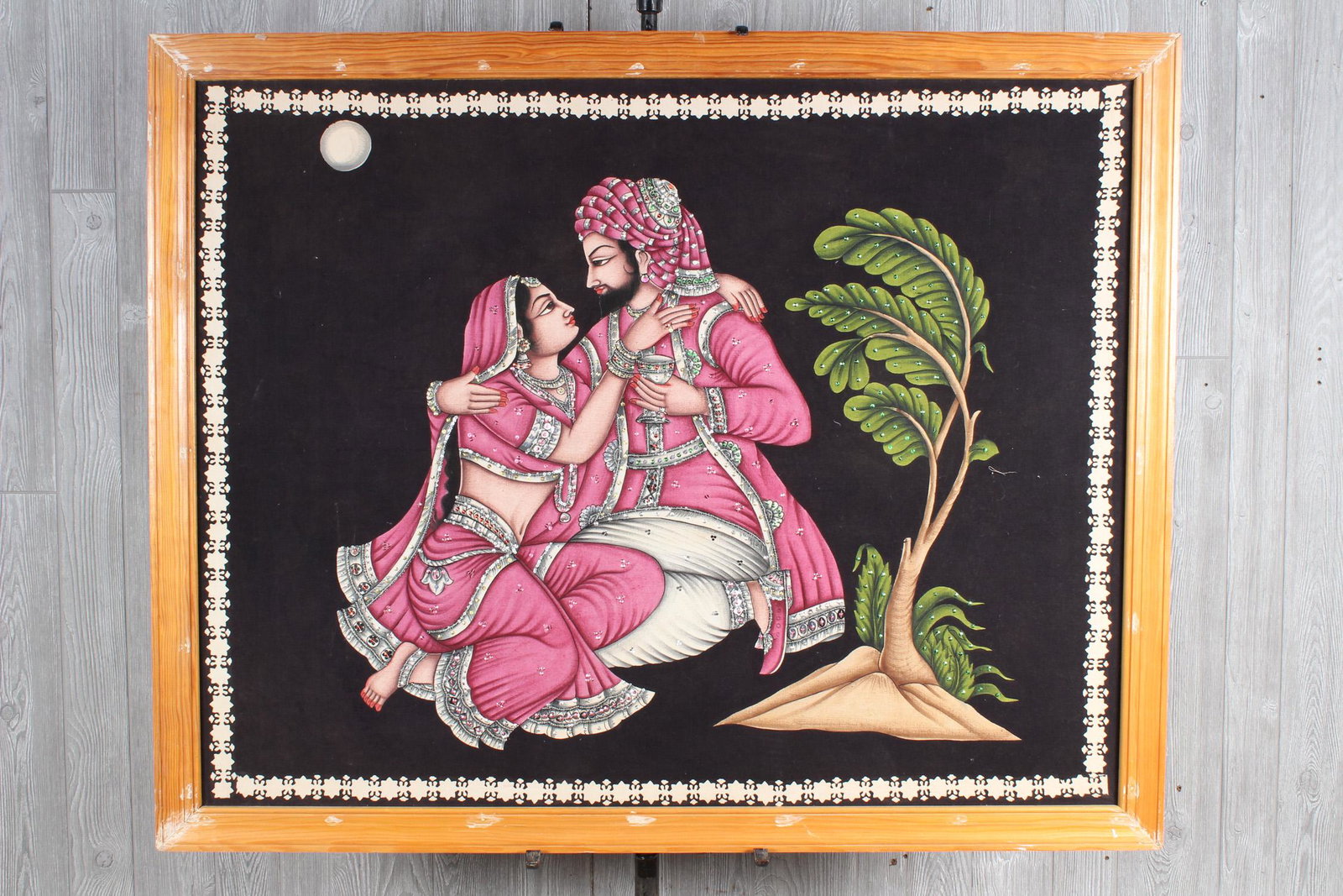 Vintage Pichwai: Vintage Pichwai. painting on cloth. Size: Framed: 41" H x 51" W x 1.5" D; Sight: 36" H x 46" W
