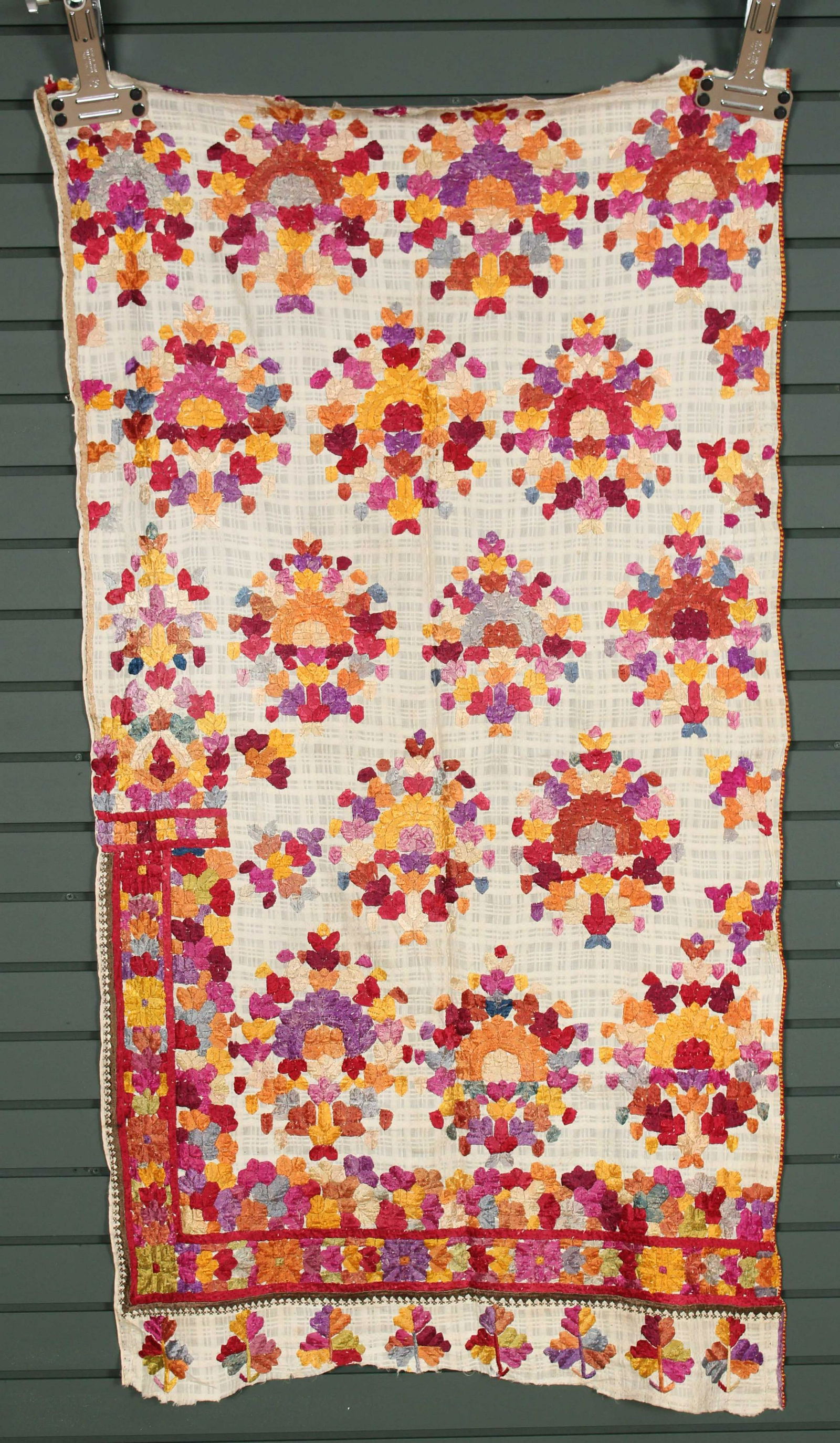 Suzani Style Floss Embroidered Gossamer Panel: Suzani Style Floss Embroidered Gossamer Panel. Size: 29" x 55"