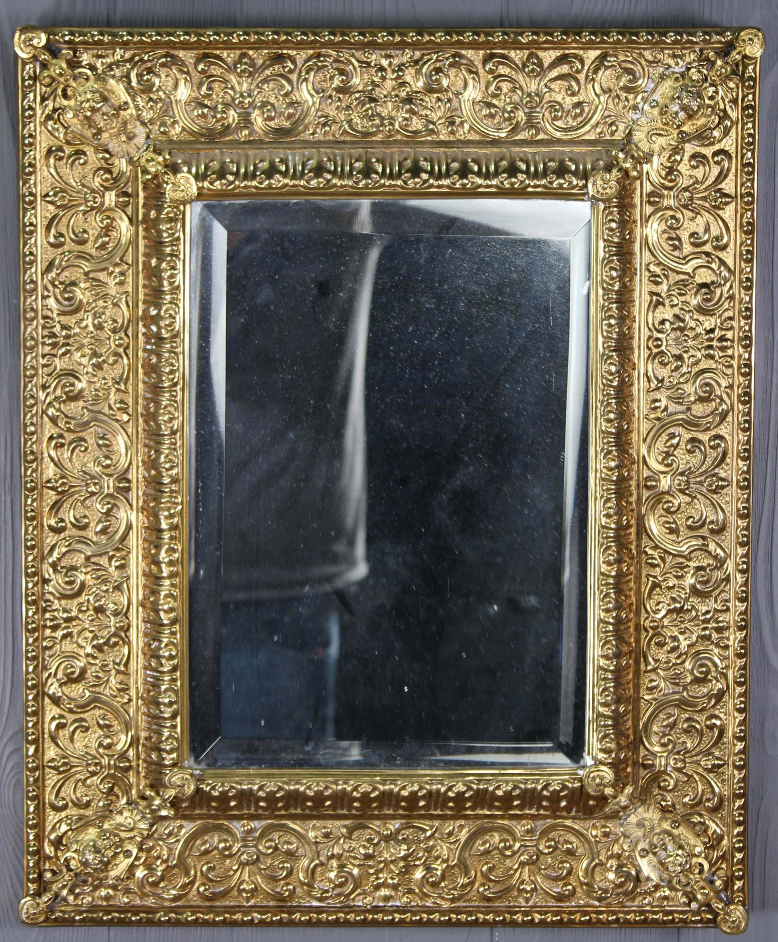 Antique Dutch Brass Framed Mirror: Antique Dutch Brass Framed Mirror. Size: 21.5" x 17.5" frame, 13.5" x 9.5" mirror.