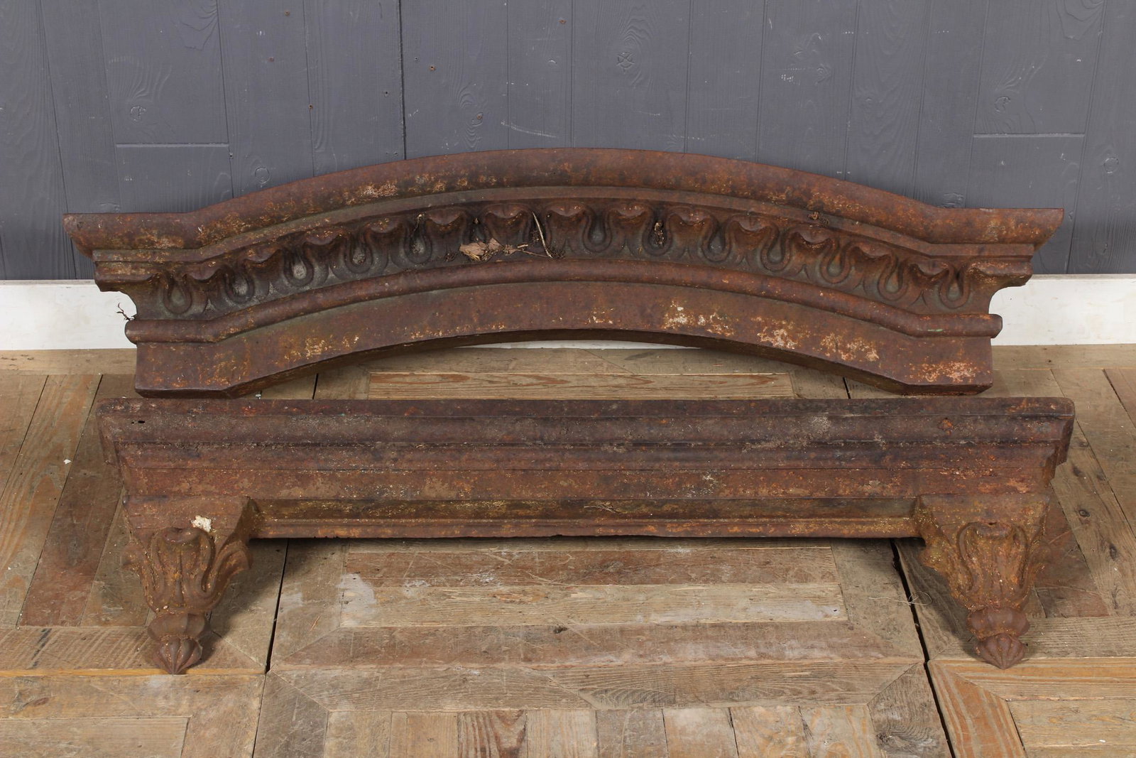 Architectural Cast Iron Lintel and Sill: Architectural Cast Iron Lintel and Sill. Perfect for use as a frame for a pier mirror. Size: Largest: 11" H x 53.5" W x 5" D