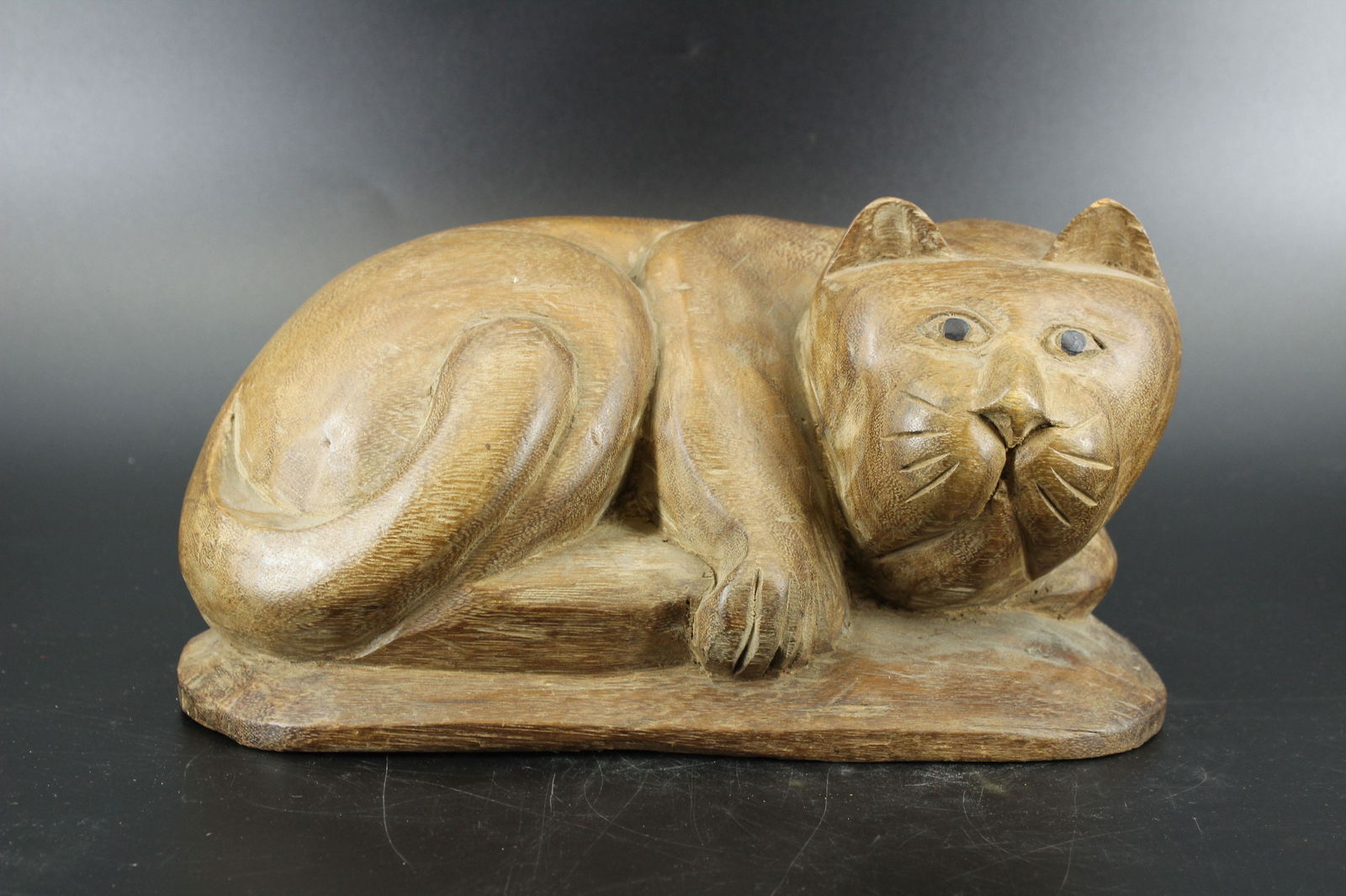 Carved Wood Figural Cat Sculpture (1 of 10)