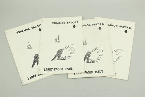 Four copies of Strange Faeces #6 Larry Fagin Issue: Four copies of Strange Faeces #6 Larry Fagin Issue, staple bound, mimeographed, some wear. Limited to 200. Cover by Glen Baxter. Contributors include: Bill Berkson, Ron Padgett, Tom Veitch