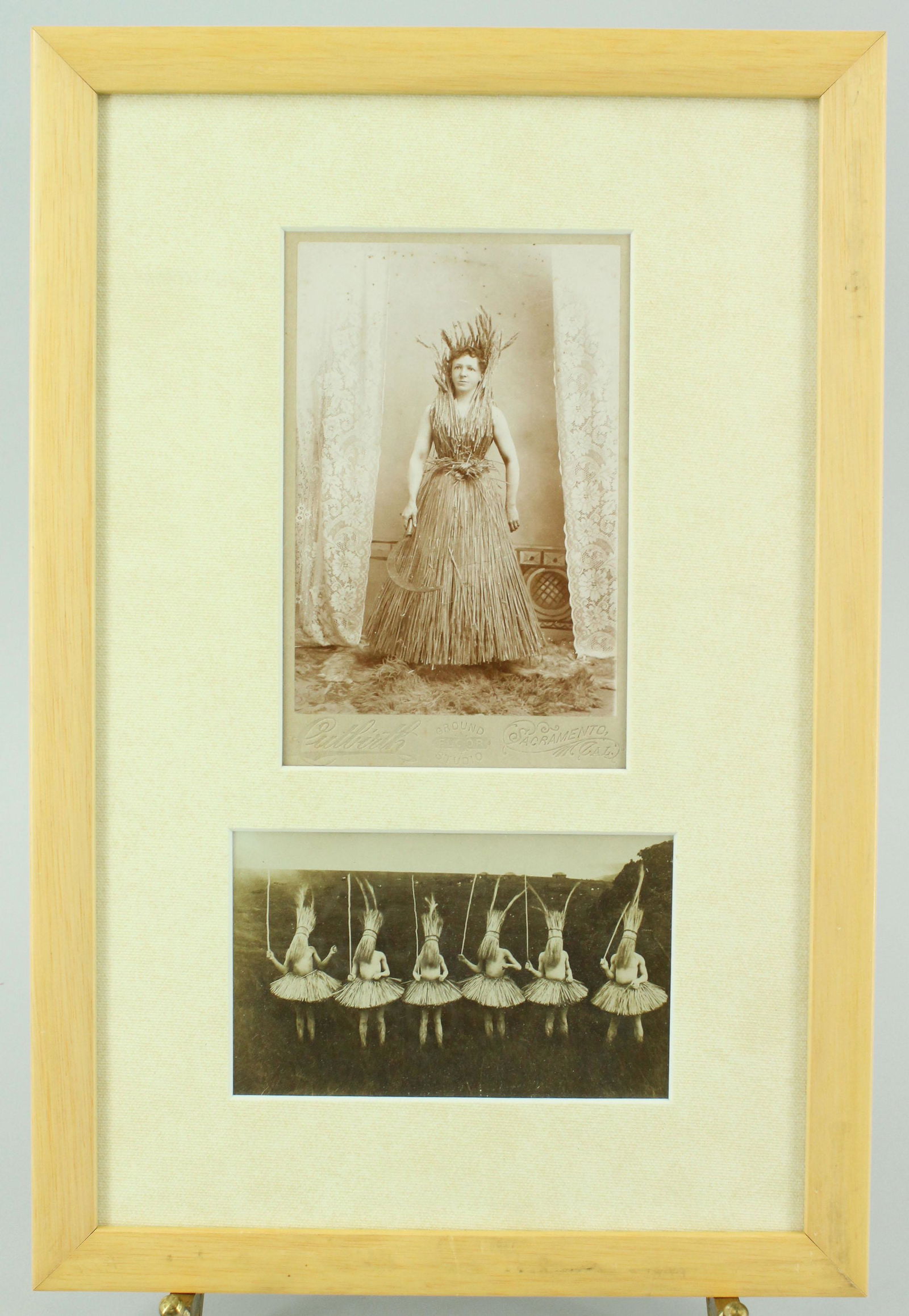 Costume CDV and RPPC Collage: Costume CDV and RPPC Collage. Size: 15" x 10" frame, 3.25" x 5.25" and 6.25" x 4" photos.