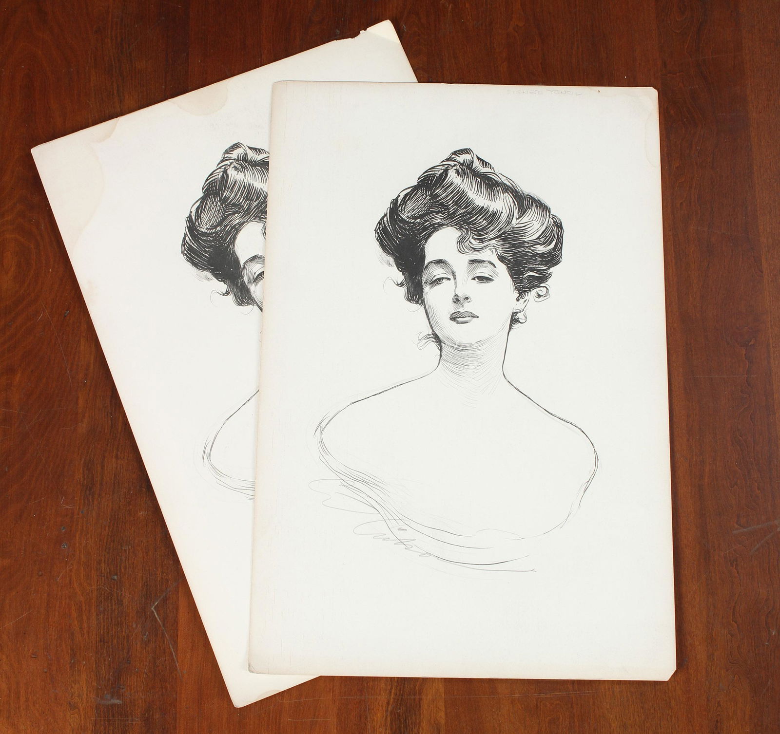 2 Gibson Girl Portraits, 1 Pencil Signed Gibson (1 of 8)
