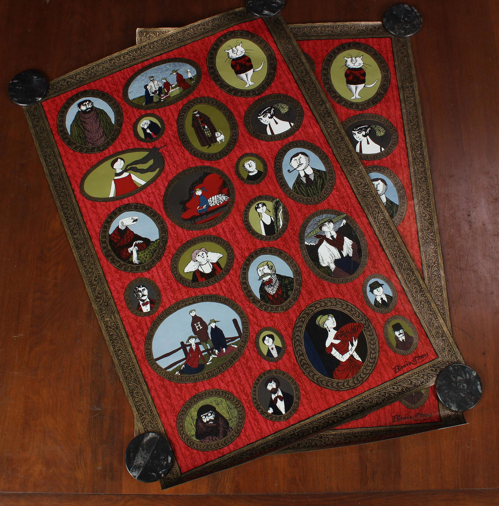 2 Gorey Cast of Characters Posters: 2 Gorey Cast of Characters Posters. A collage of the colorful characters from the artist's work. Size: 20" x 30"