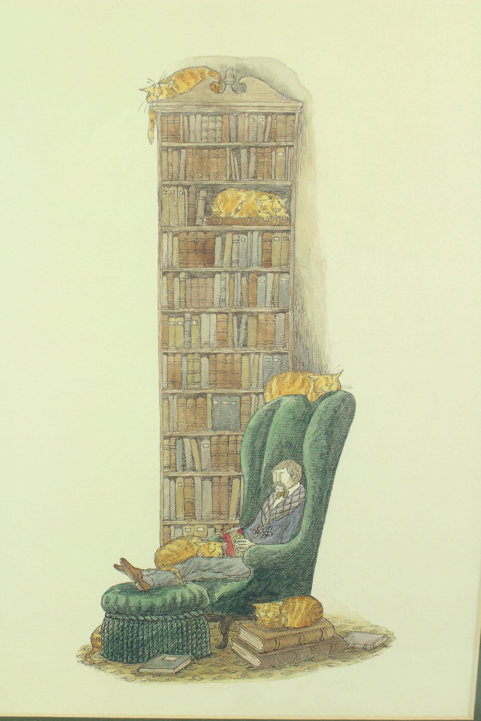 Edward Gorey Bibliophile Print: Edward Gorey Bibliophile Print. Size: 16" x 12.25" frame, 11" x 7.5" sight