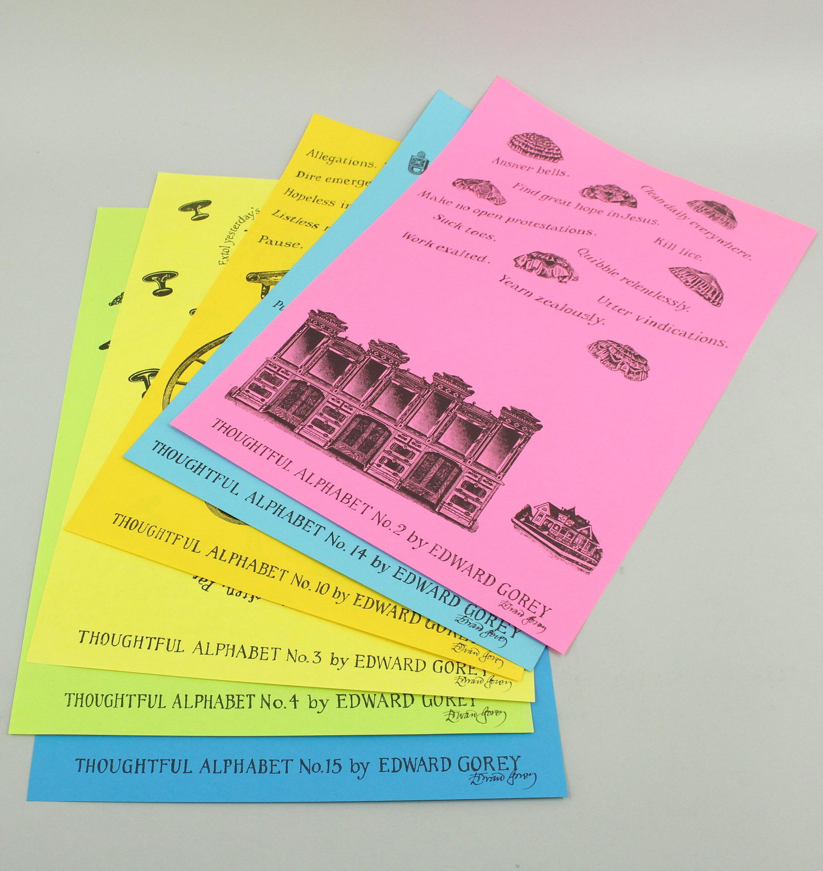 Six Thoughtful Alphabet Broadsides Signed by Gorey (1 of 9)