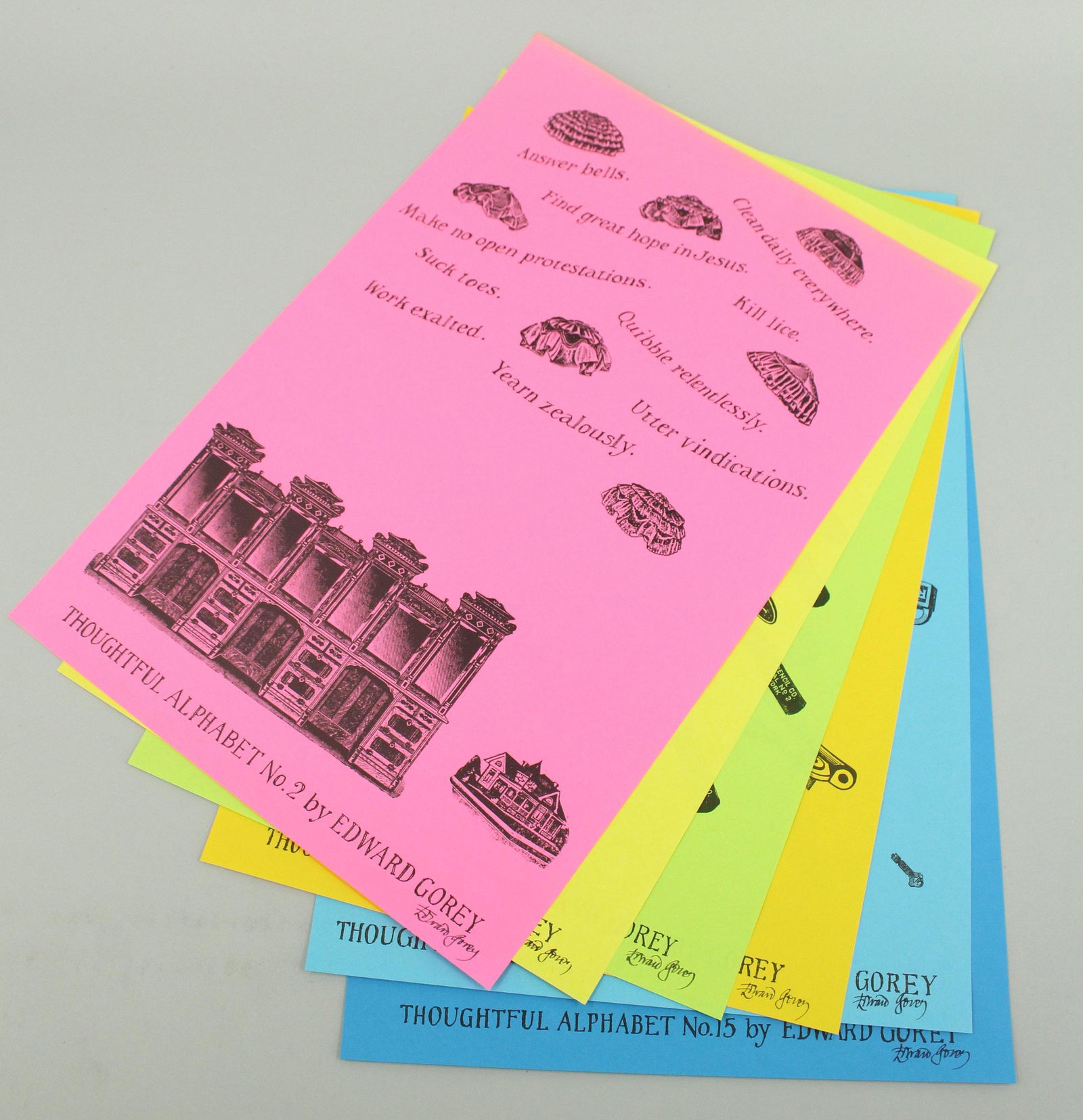 Six Thoughtful Alphabet Broadsides Signed by Gorey (1 of 8)