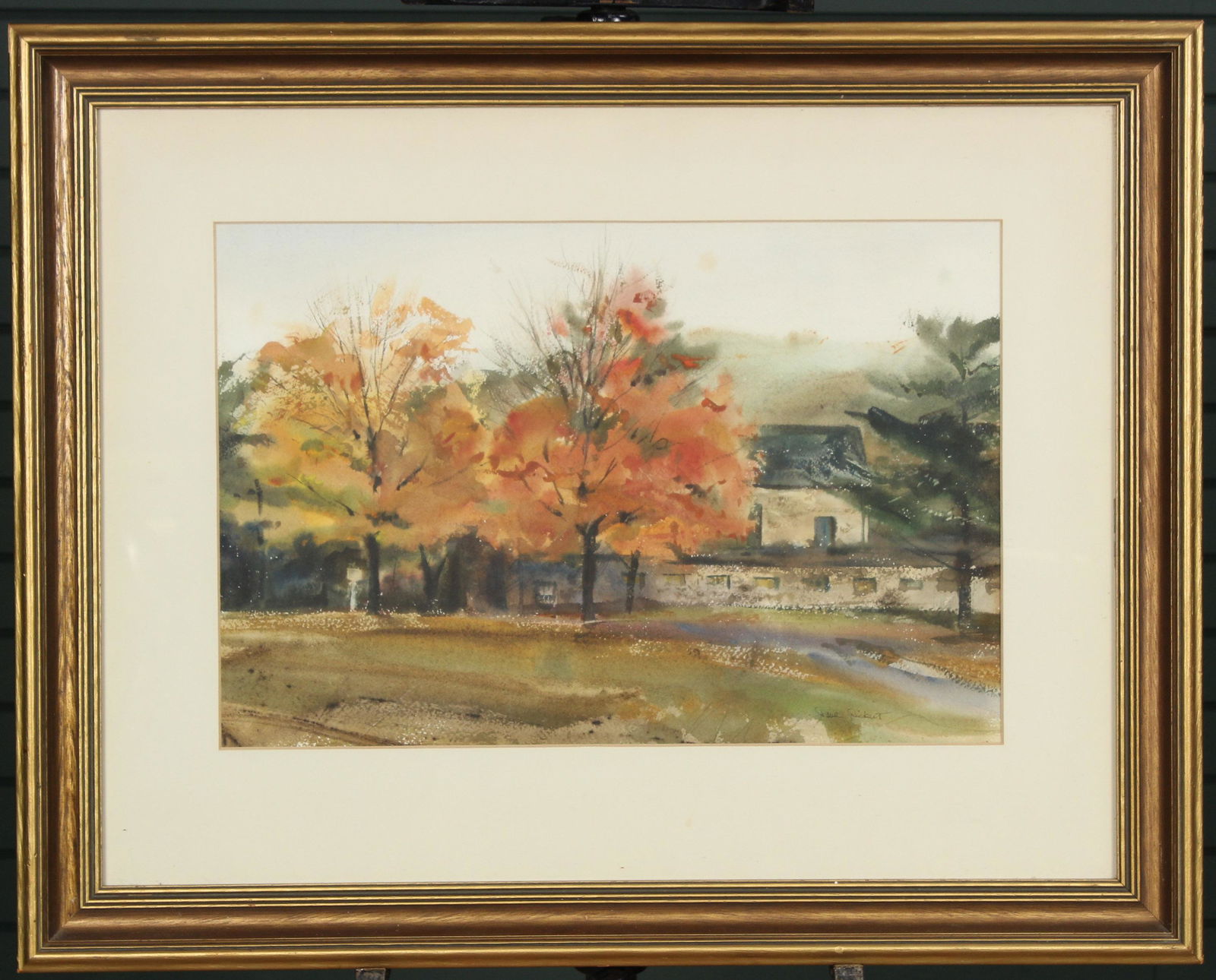 Paul Rickert Watercolor Autumn Landscape: Paul Rickert Watercolor Autumn Landscape, (American, B. 1947) Pennsylvania artist, signed lower right. Size: Sight: 12.5" H x 18.5" W, Frame: 22.5" H x 28.5" W x 1" D.
