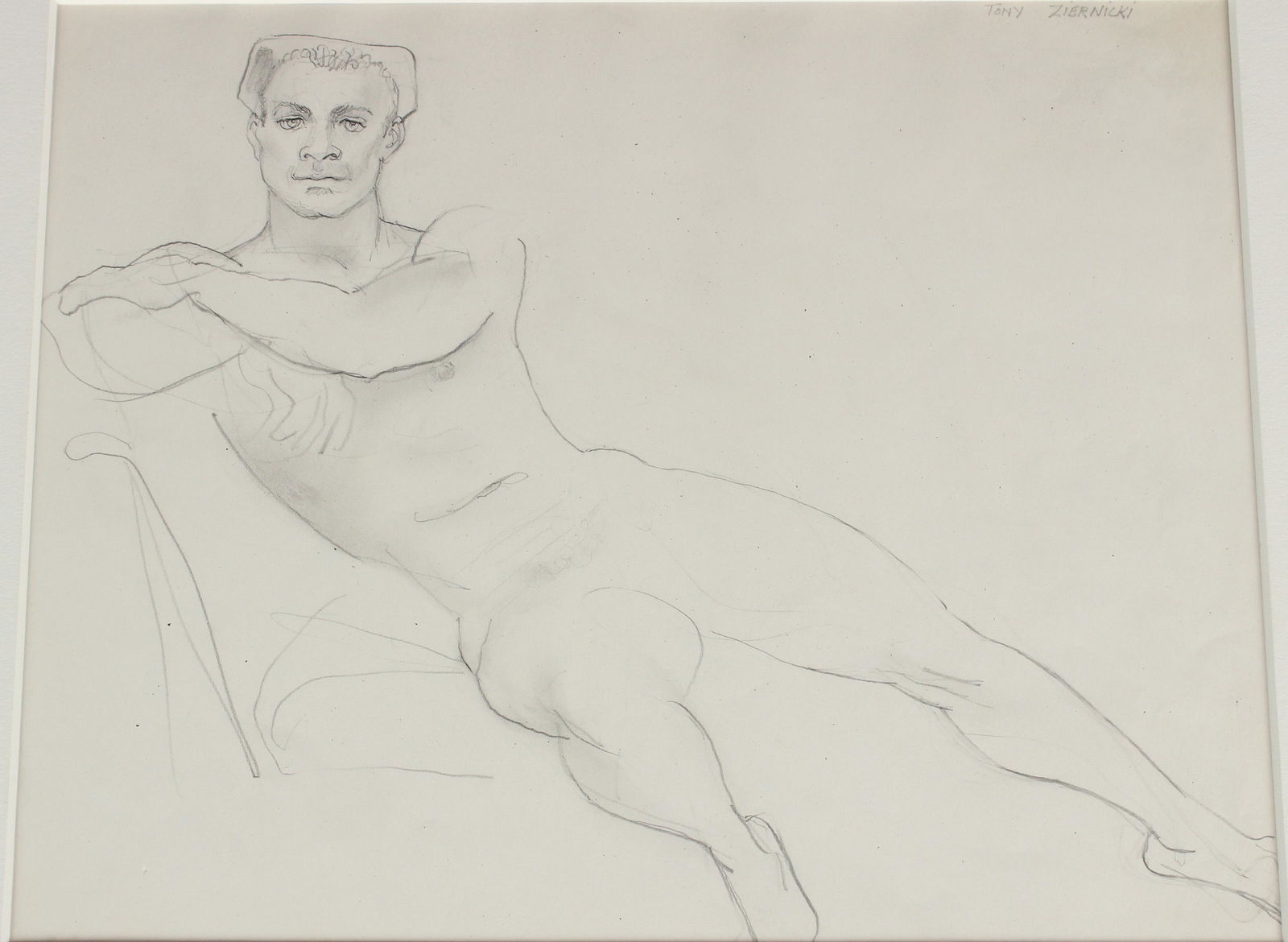 Emlen Etting (American, 20th C.) Tony Ziernicki: Emlen Etting (American, 20th C.) Drawing of Tony Ziernicki. Size: 16" x 20" mat, 10" x 12.75" sheet.