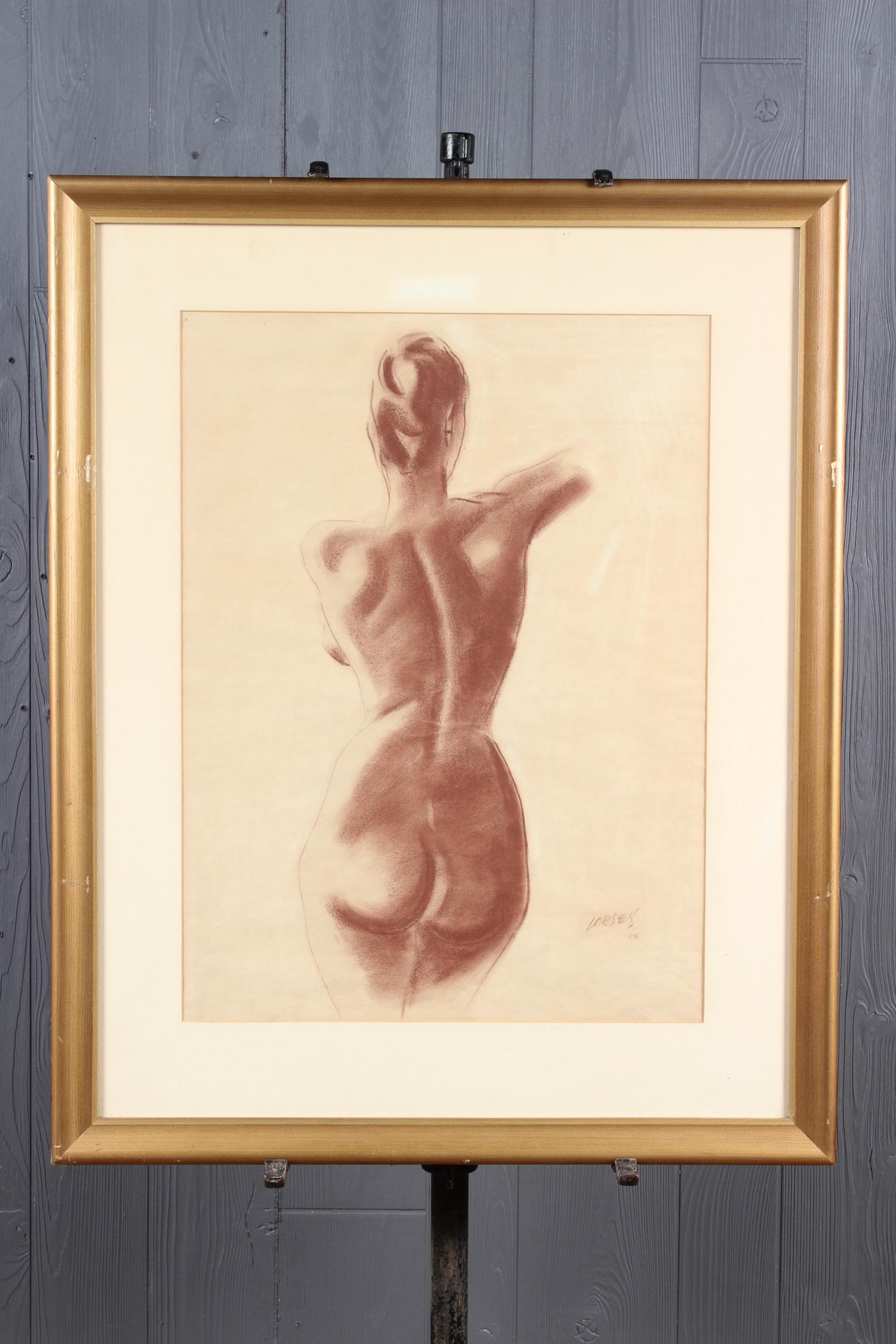 Nude Study by Larsen: Nude Study by Larsen, signed Larsen lower right. Size: Framed: 32" H x 25.5" W x 1" D; Sight: 23" H x 16.5" W