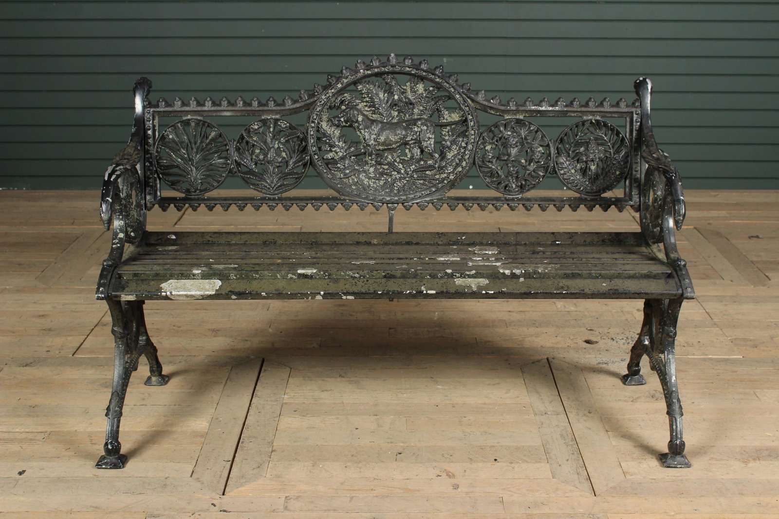 Field Dog Theme Cast Zinc Garden Bench: Field Dog Theme Cast Zinc Garden Bench. Size: 32.5" H x 51" W x 20" D