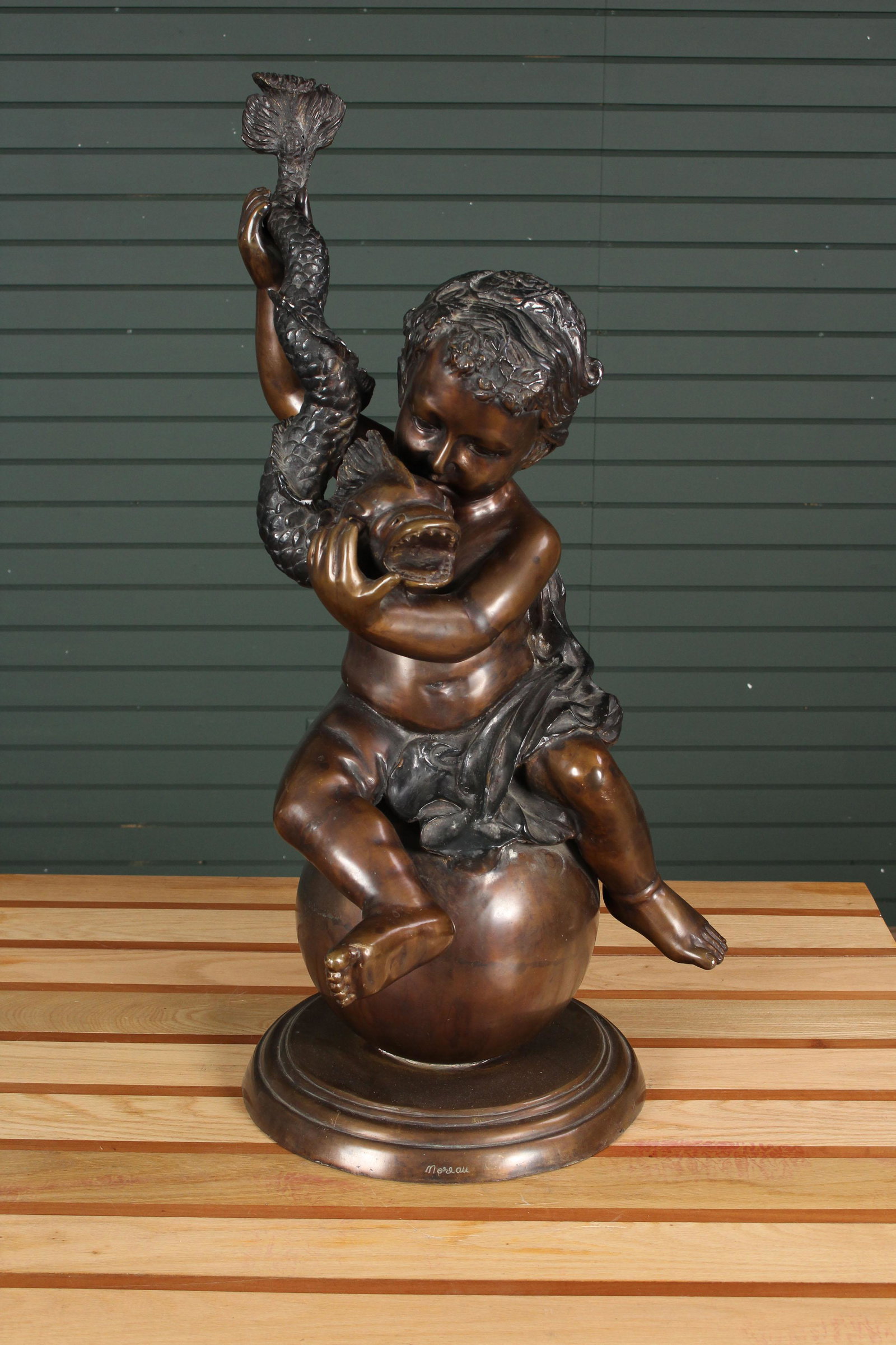 Bronze Putti with Dolphin Garden Figure (1 of 7)