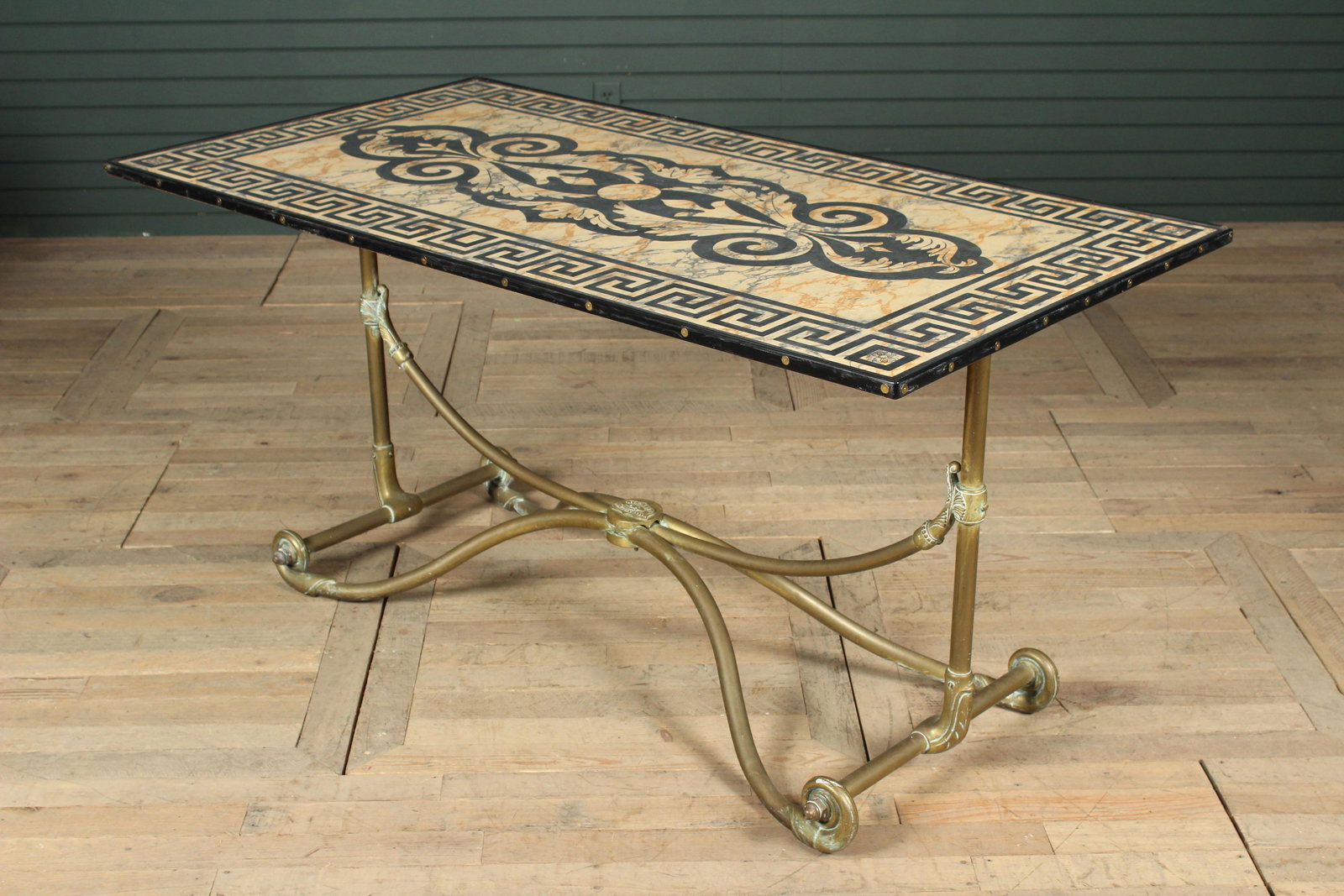 Faux Marble Painted Table on Bronze Base (1 of 10)