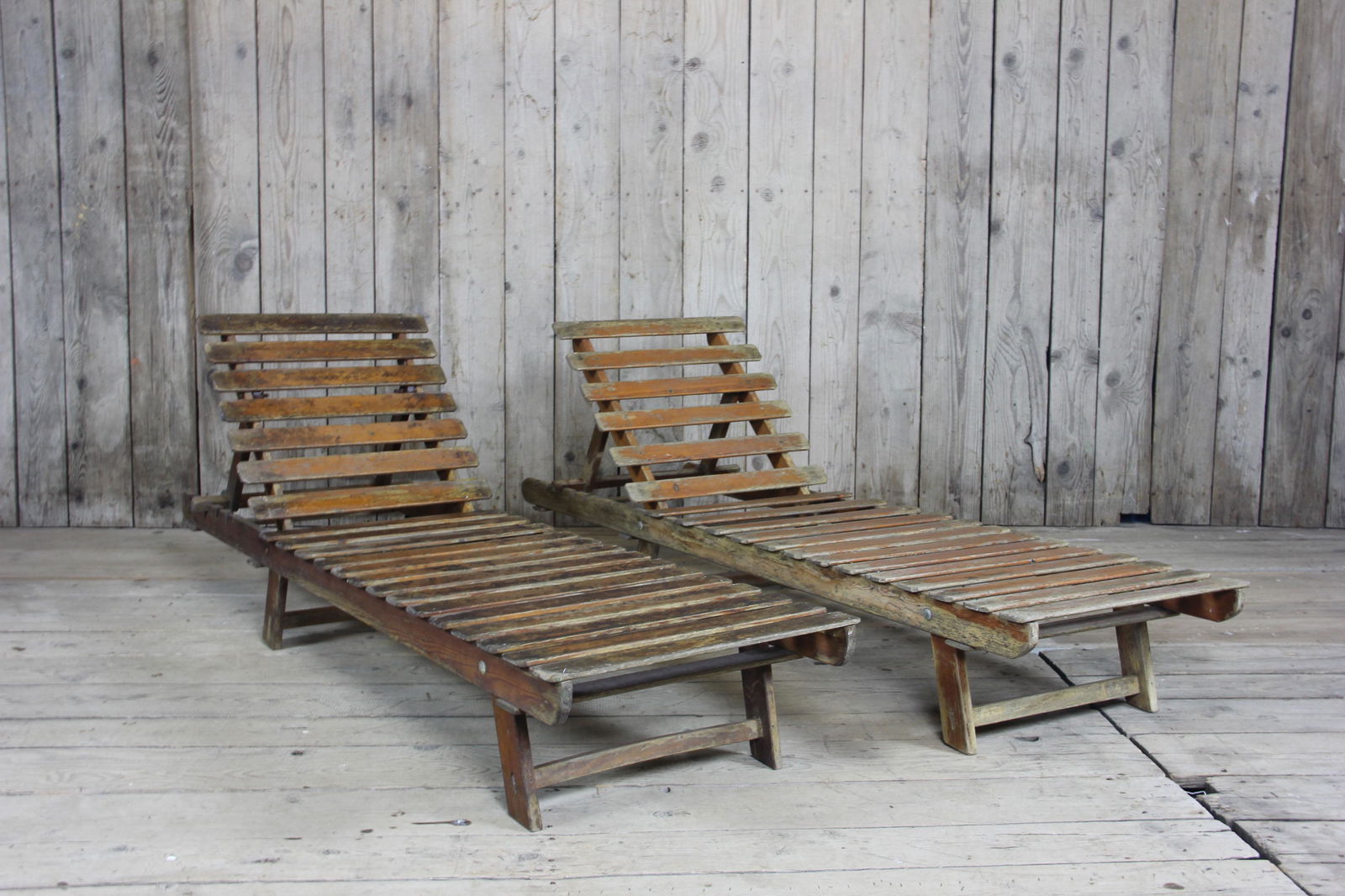 Pair of Slatted Wood Deck Chairs (1 of 5)