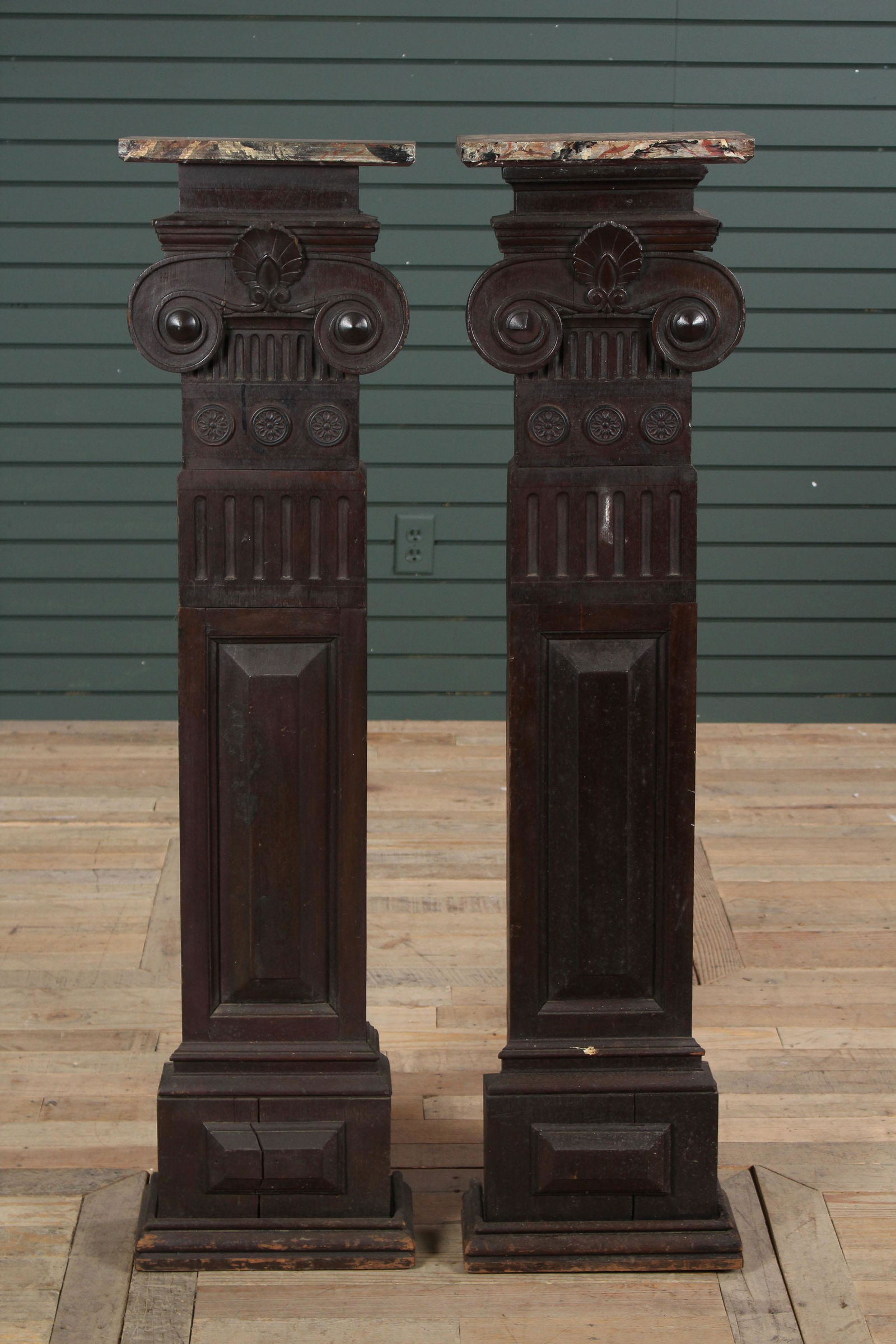 Pair of Carved Wood Ionic Column Form Pilasters (1 of 10)