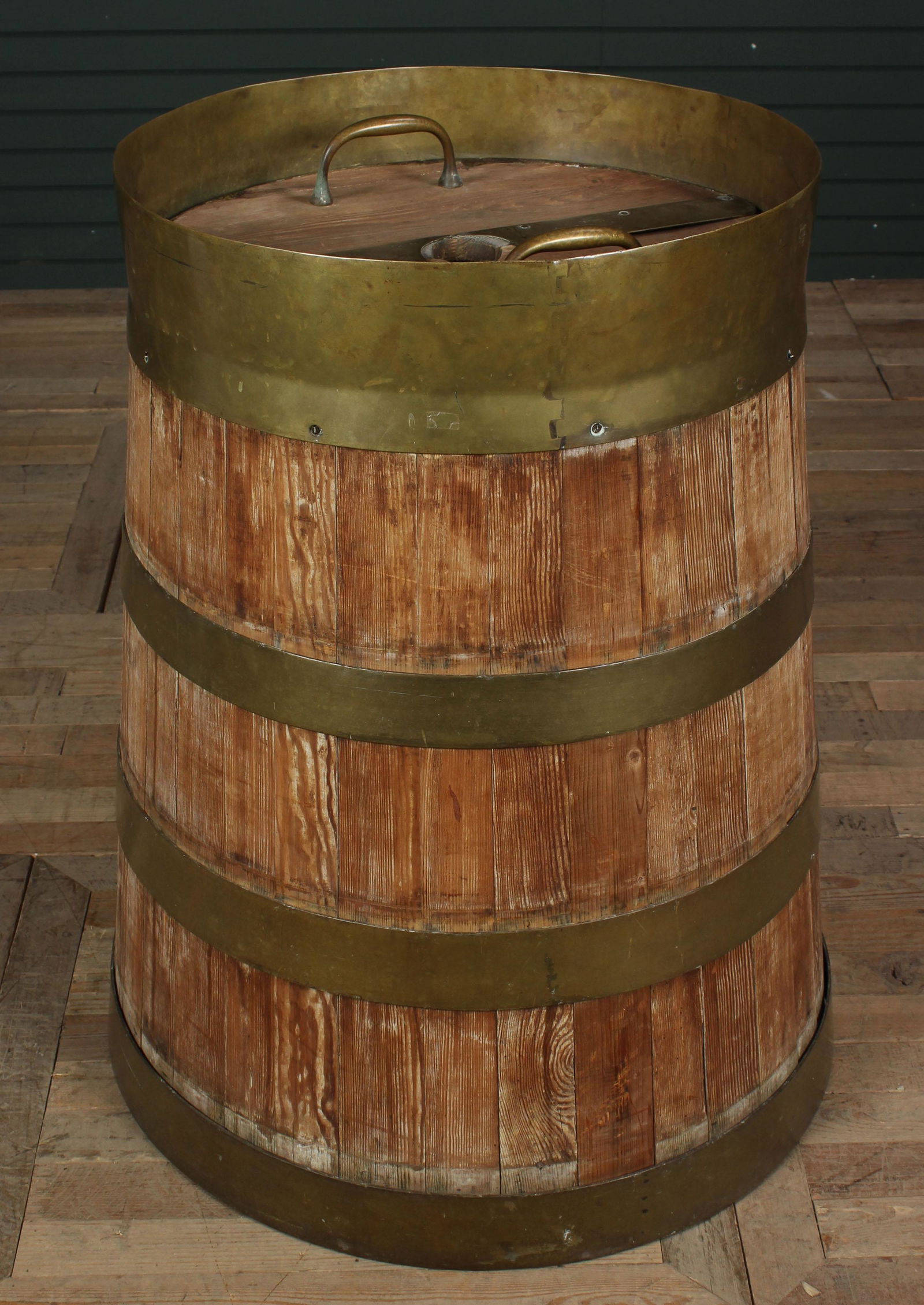 Antique Brass Trimmed Storage Barrel (1 of 8)