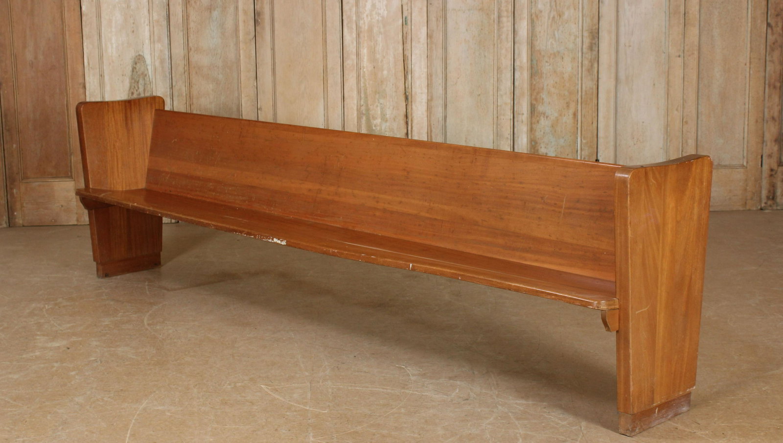 Vintage Mid Century Pew or Station Bench: Vintage Mid Century Pew or Station Bench. Size: 32.5" H x 118" W x 19.75" D