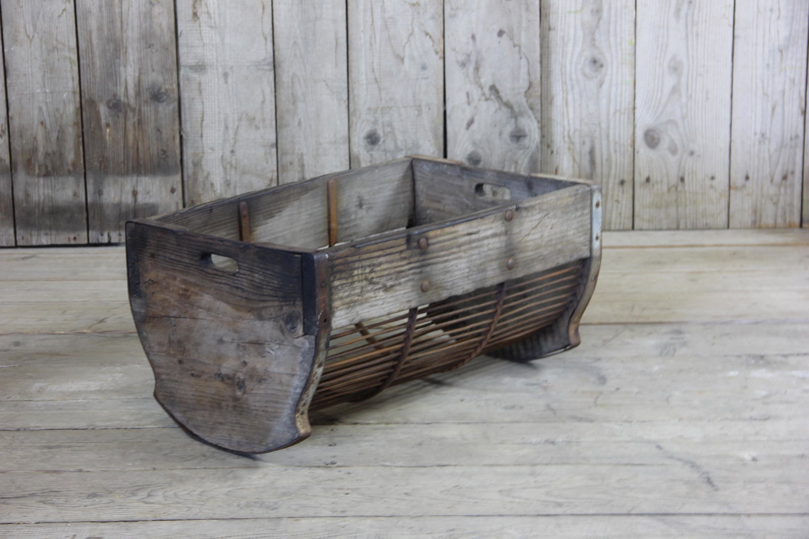 Vintage IndusSieve Bottom Harvest Tote: Vintage IndusSieve Bottom Harvest Tote. Size: 13" H x 26" W x 17" D ***Please Note: Item to be shipped out of High Point, North Carolina.
