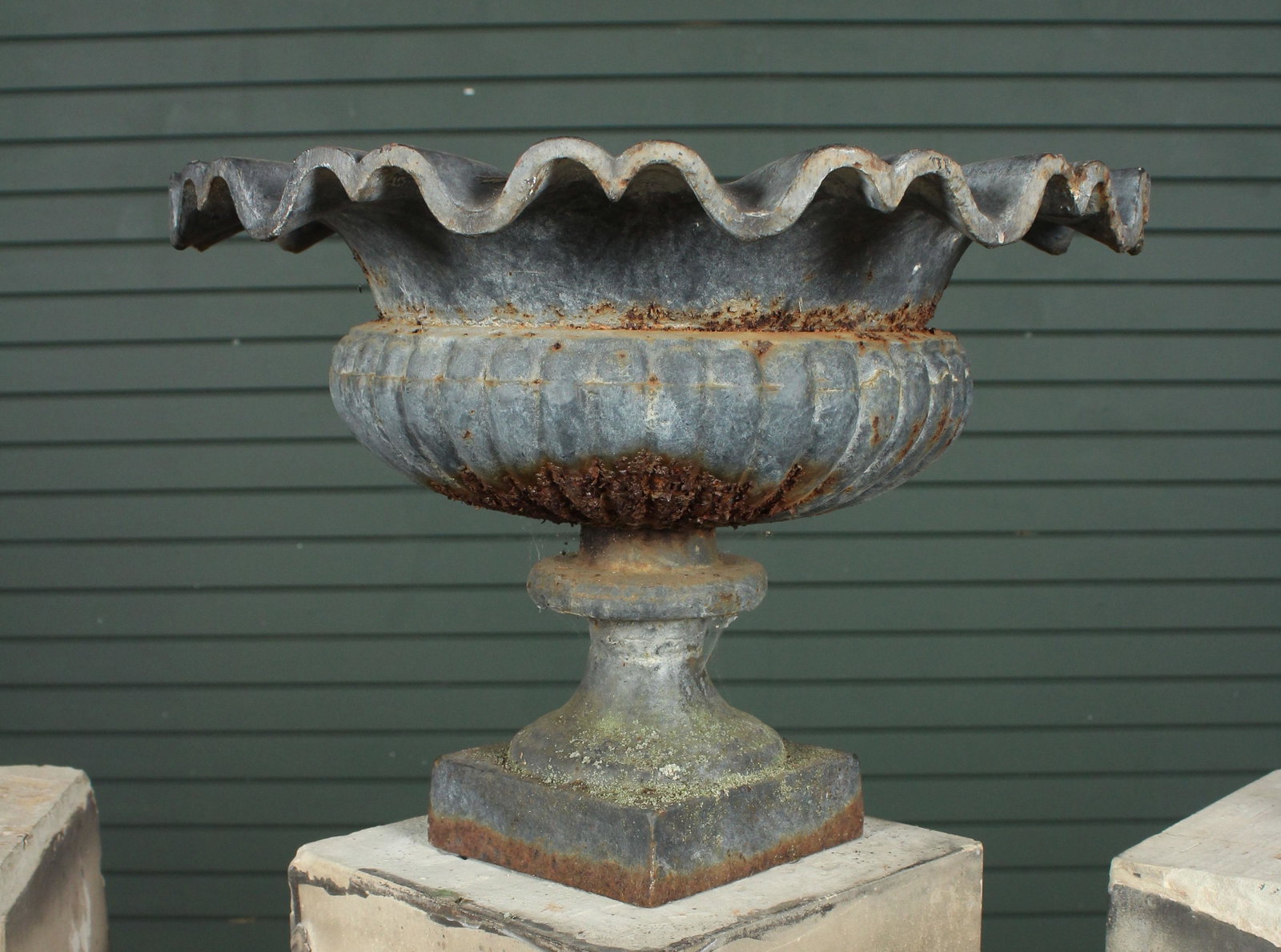 Crenulated Rim Cast Iron Garden Urn: Crenulated Rim Cast Iron Garden Urn. Size: 12"H x 16.5"DiaPedestal not included. Used for photographing item only.