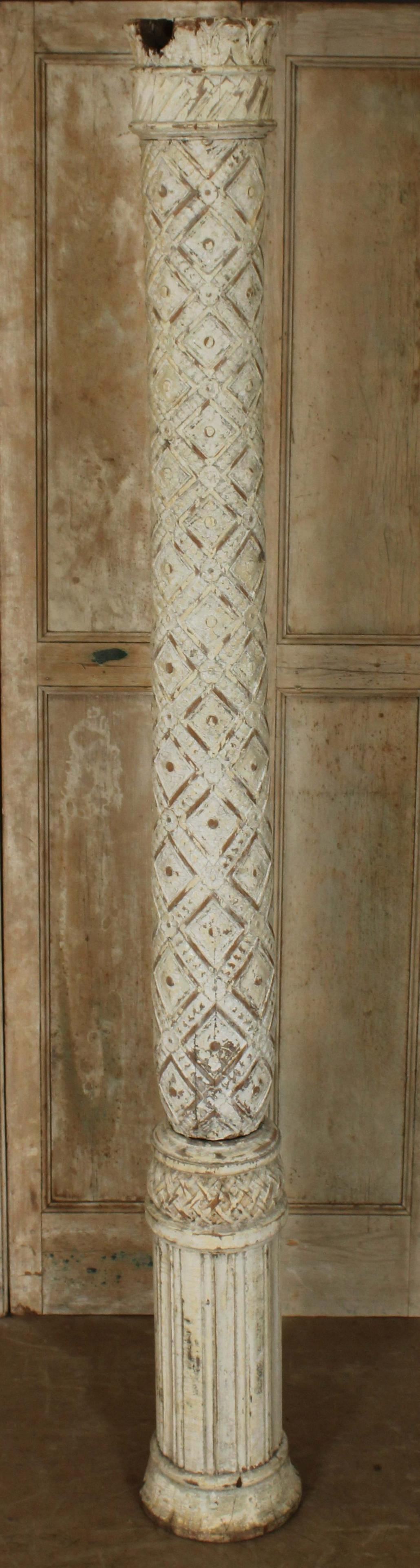 Architectural Tuscan Style Carved Wood Column: Architectural Tuscan Style Carved Wood Column. Size: 104.25" H x 12.25" Diameter